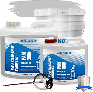 ArmorPoxy 100% Solids Epoxy with Metal Mixer & Bucket, 1.5 Gallons, Medium Gray, Covers 200-300 SQ FT, Ideal for Contractors, Workshops, Auto Shops, Garages