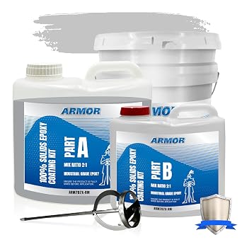 ArmorPoxy 100% Solids Epoxy with Metal Mixer & Bucket, 1.5 Gallons, Medium Gray, Covers 200-300 SQ FT, Ideal for Contractors, Workshops, Auto Shops, Garages