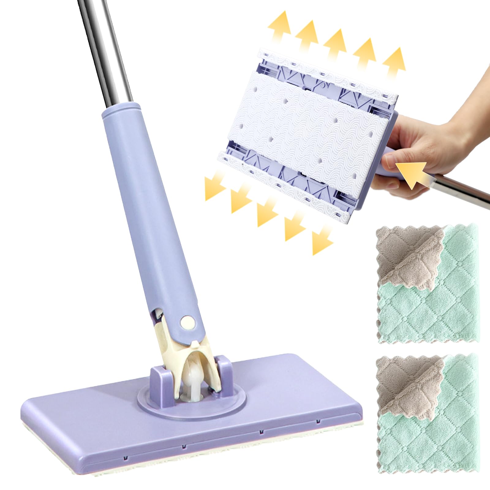 Automatyczny mop minis, 360°, wielofunkcyjny płaski mop, kompatybilny z ręcznikami do twarzy, do wycierania podłóg, czyszczenia szaf, luster, ścian, kuchni