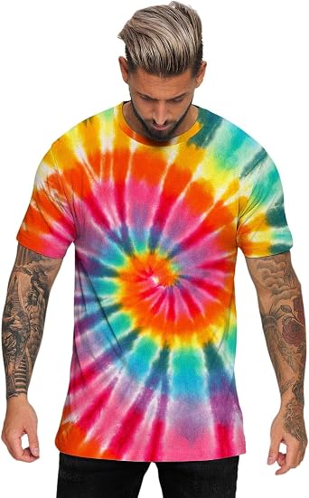 Mens T-Shirt Mens Summer Hawaii Beach Casual Sports Tie Dye Lettering Crewneck T Shirt Top