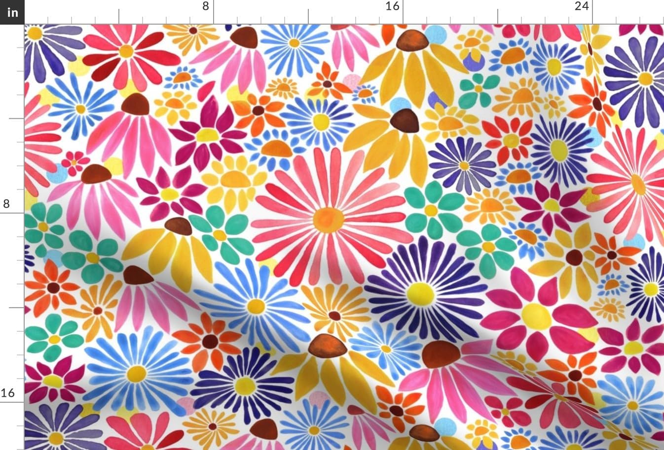 Spoonflower Fabric - Watercolor Floral Botanical Colorful Flowers Daisies Hippy Retro Printed on Minky Fabric Fat Quarter - Sewing Baby Blankets Quilt Backing Plush