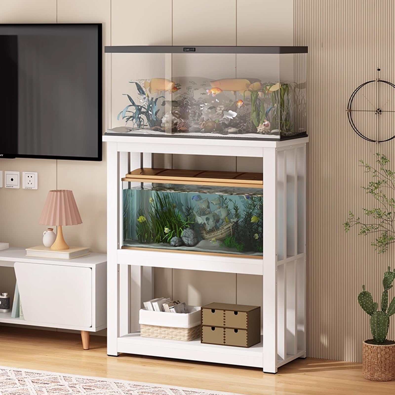 Two-tier Fish Tank Stand, Metal Aquarium Stand, Height-adjustable, Scratch-resistant, Slip-proof and Stable, Suitable for Living Rooms and Hotel Lobbies(Style A,60x35cm/23.6x13.8in)