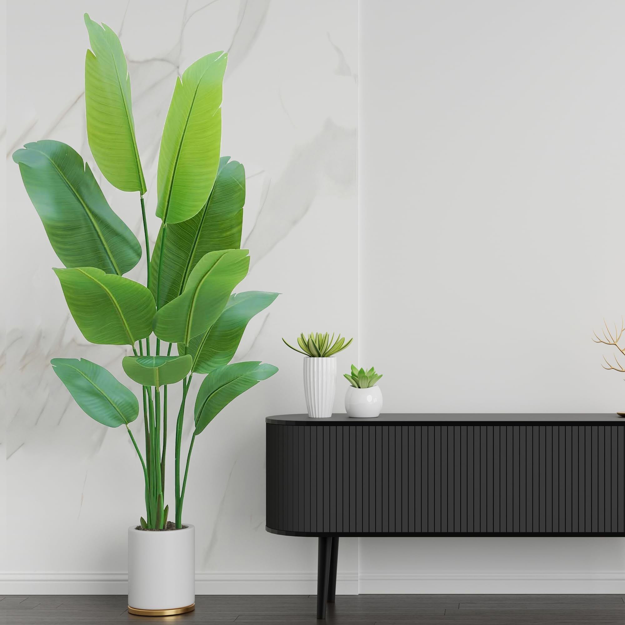 Plantas artificiales de interior, olivo sintético, palmera y planta artificial de ave del paraíso, planta falsa alta con maceta blanca para decoración del hogar y regalo de inauguración de la casa
