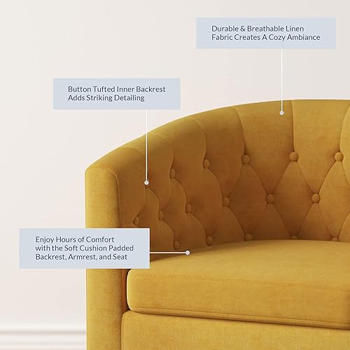 Miniatura 4 de BELLEZE Sillas decorativas amarillas para sala de estar, elegante sillón tapizado con barril copetudo, silla de club para dormitorio con patas