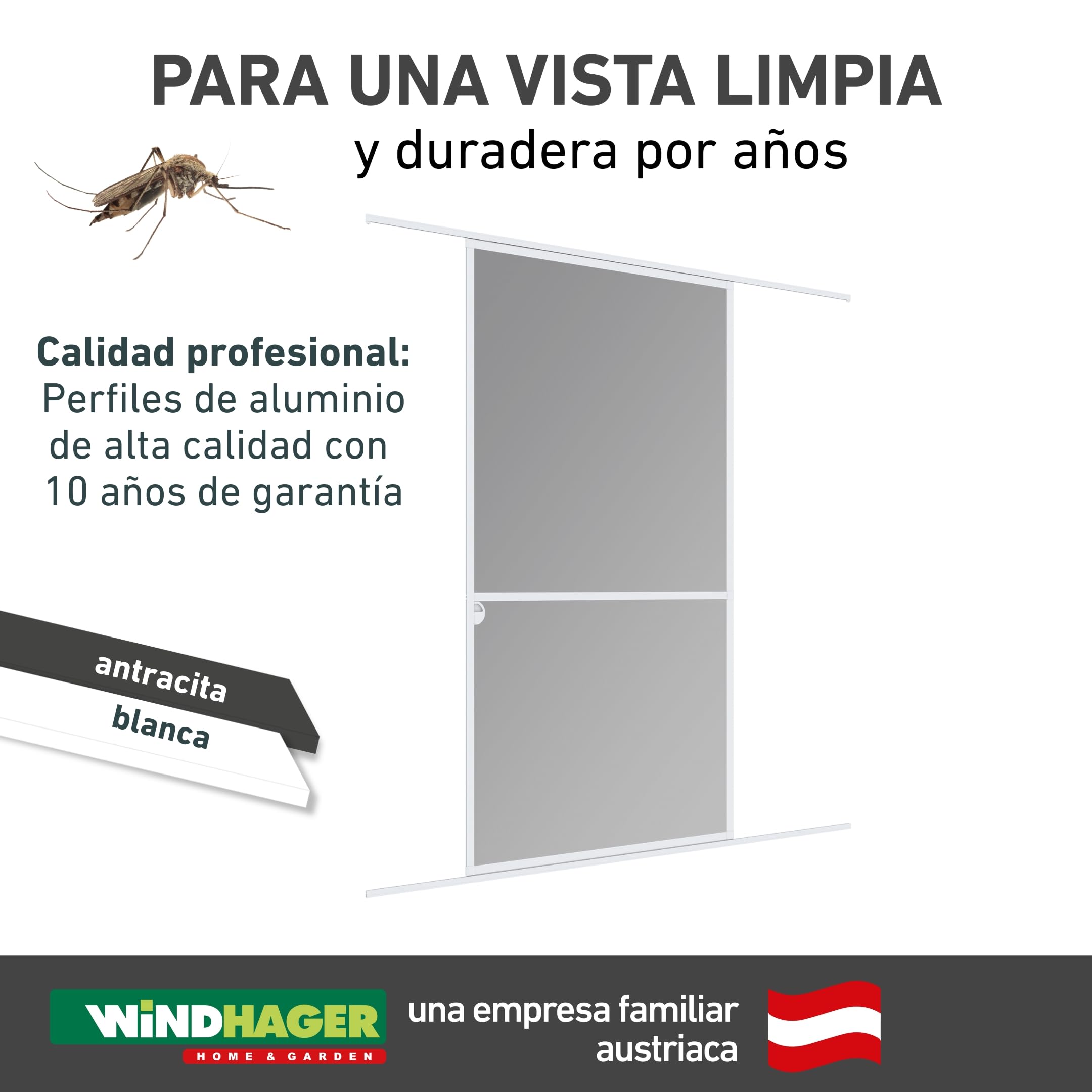 Windhager mosquitera corredera Expert, Marco de Aluminio para Puertas, 120 x 240 cm, Blanco