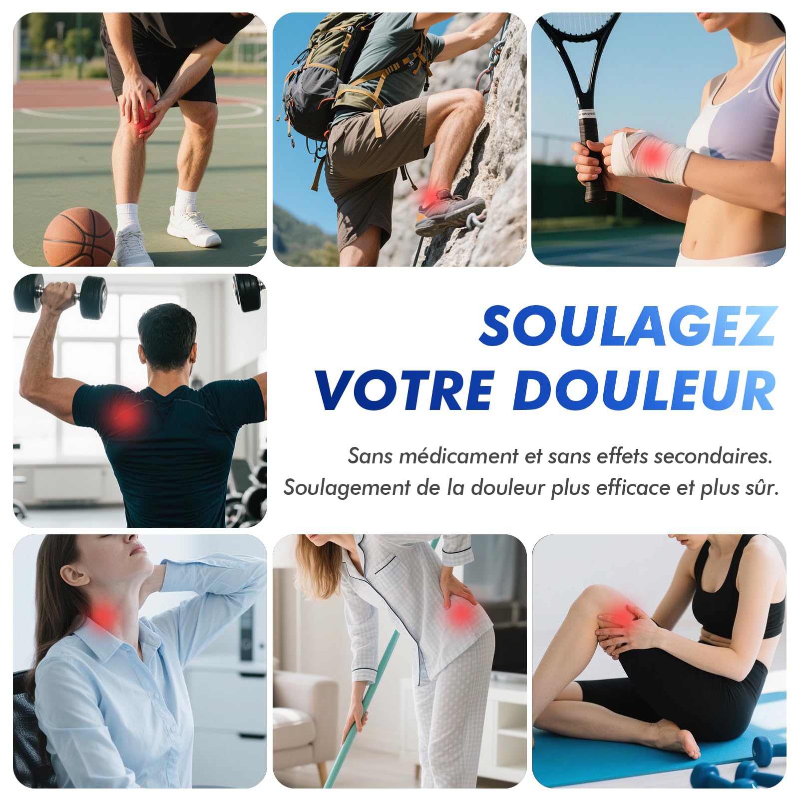 3 EN 1 TENS EMS Électrostimulateur Musculaire pour le soulagement de la douleur, la stimulation musculaire, avec 2 Canaux Indépendant, 36 Programmes de Massage, 10 électrodes