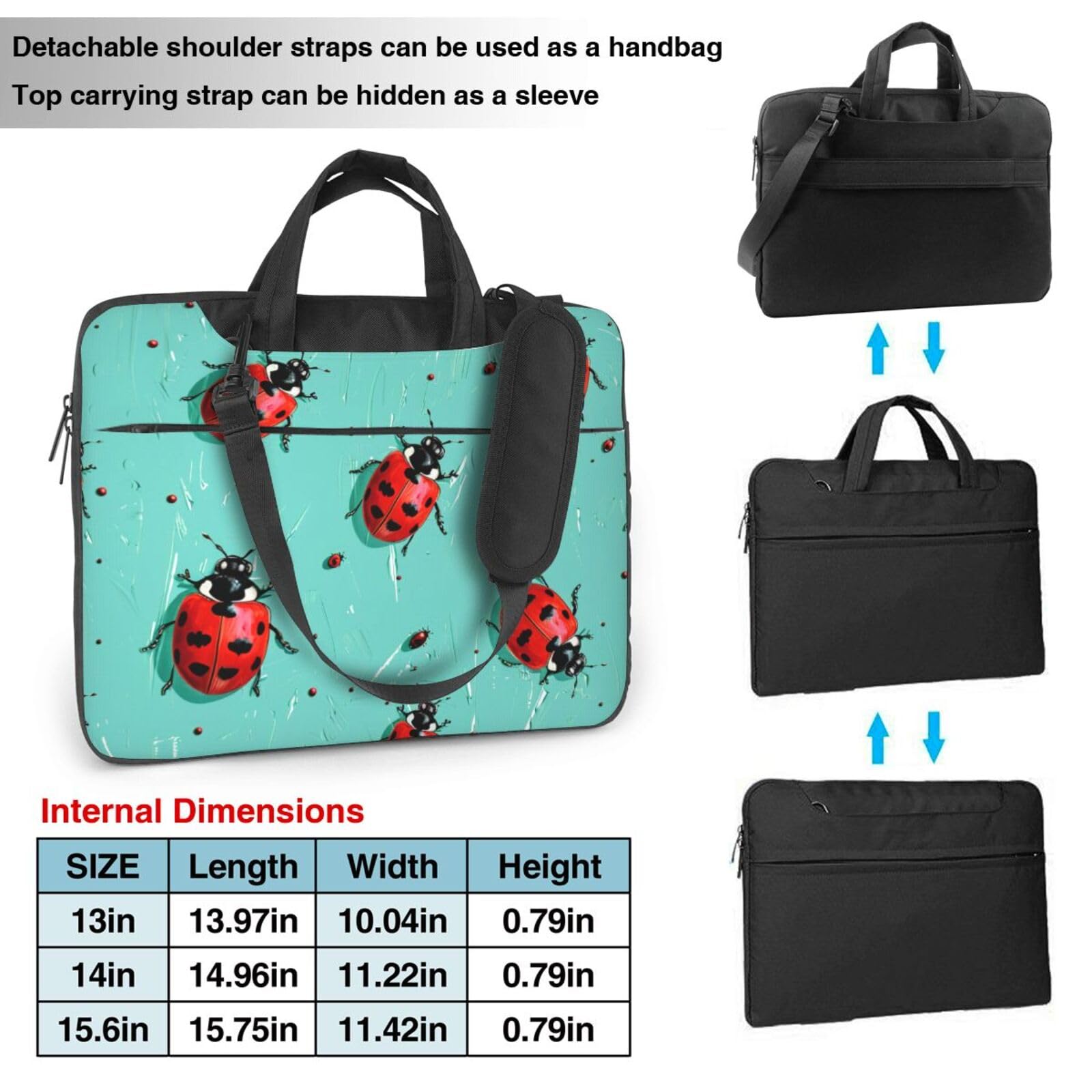 JCVOTREL Red Ladybug on Blue Background Laptop Tote Bag Travel Business Computer Bag Work Bag for Men Women, black, 15.6 inch
