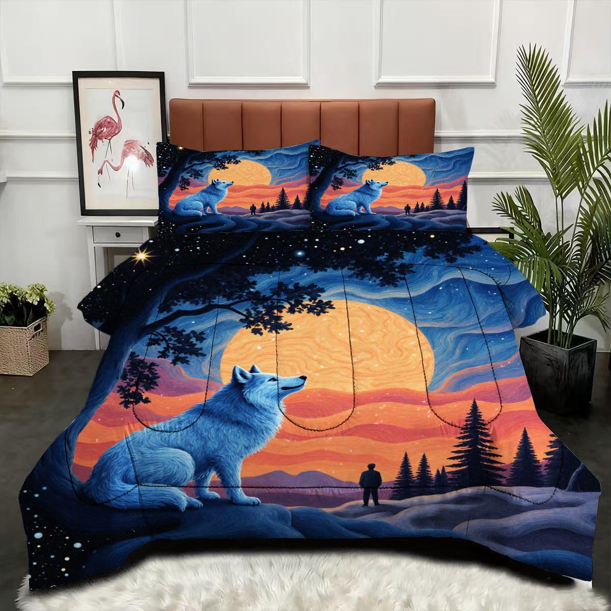 Parure de lit 4 saisons avec couette 220 x 240 cm Loup et taies d'oreiller 65x65 pour adulte