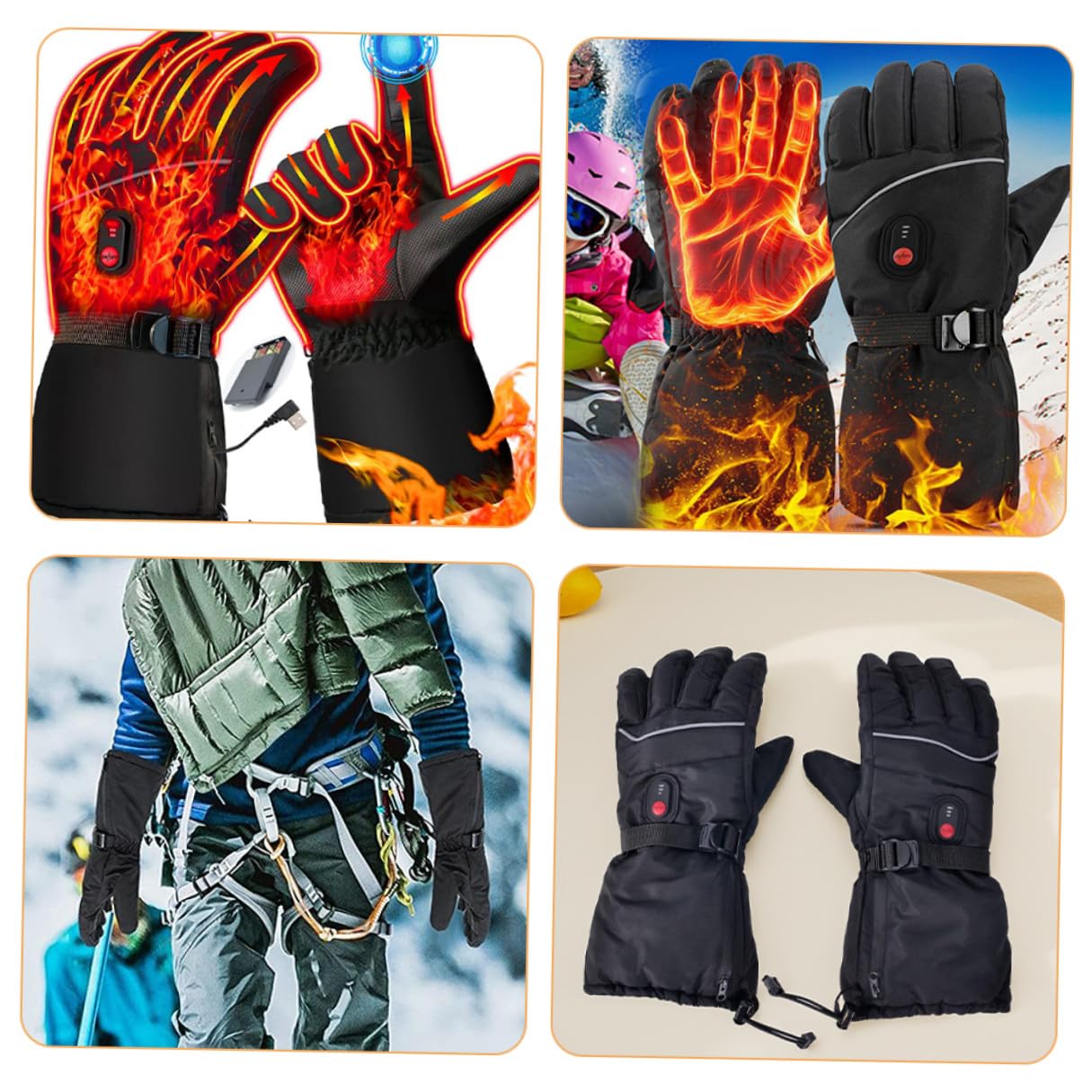 TOYANDONA Guantes de Esquí Calefactables Recargables para Hombre, Eléctricos a Prueba de Viento, Diseño de Dedos Separados, Color Negro, Ideales para Deportes de Invierno y Actividades