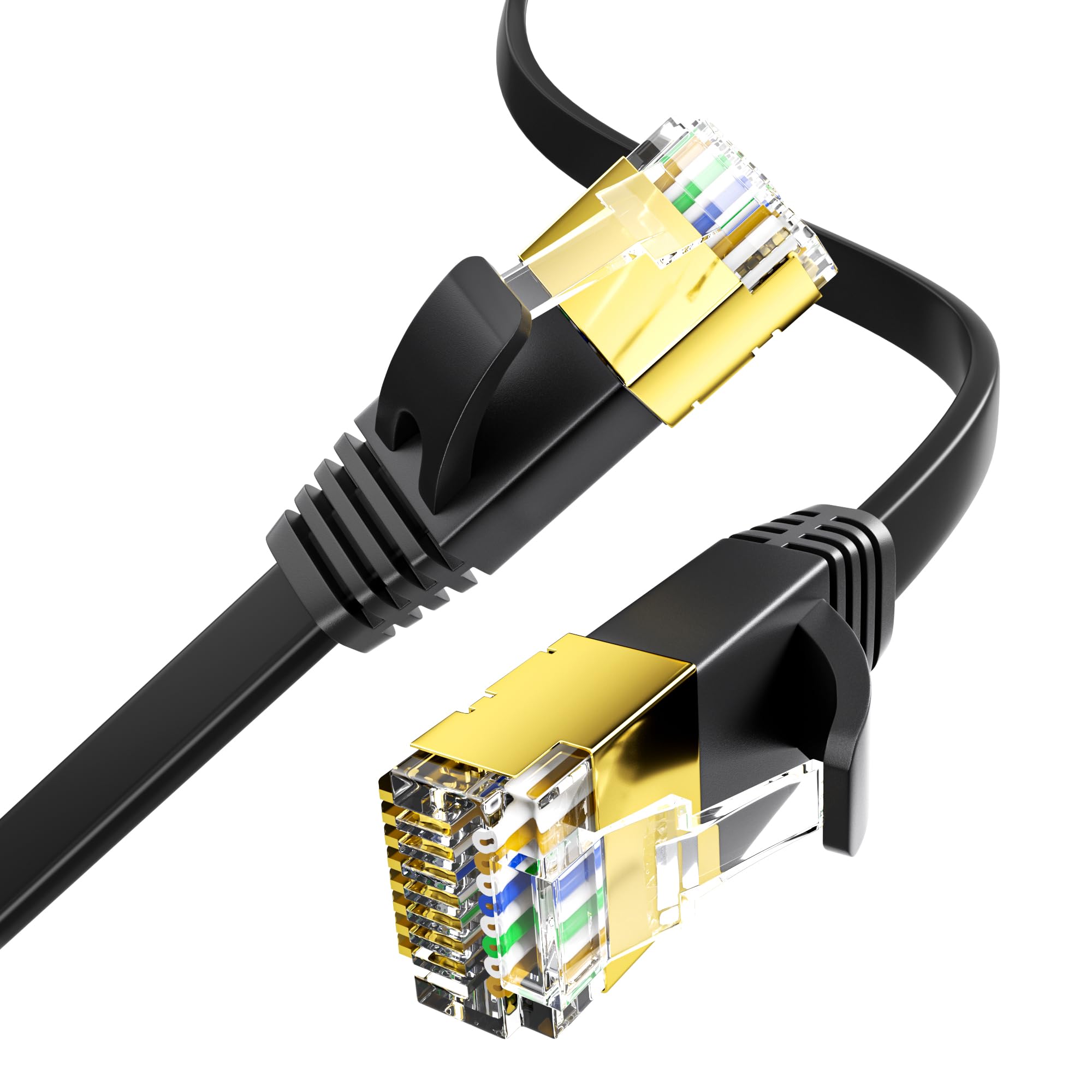 Cavo Ethernet Cat 7 30 Metri, Piatto Cavo Lan 30m Alta Velocità Cavo di Rete 10Gbps 600Mhz, RJ45 Gigabit Schermato Cavo Internet Nero Cavo Patch per Router Modem Switch PC Xbox