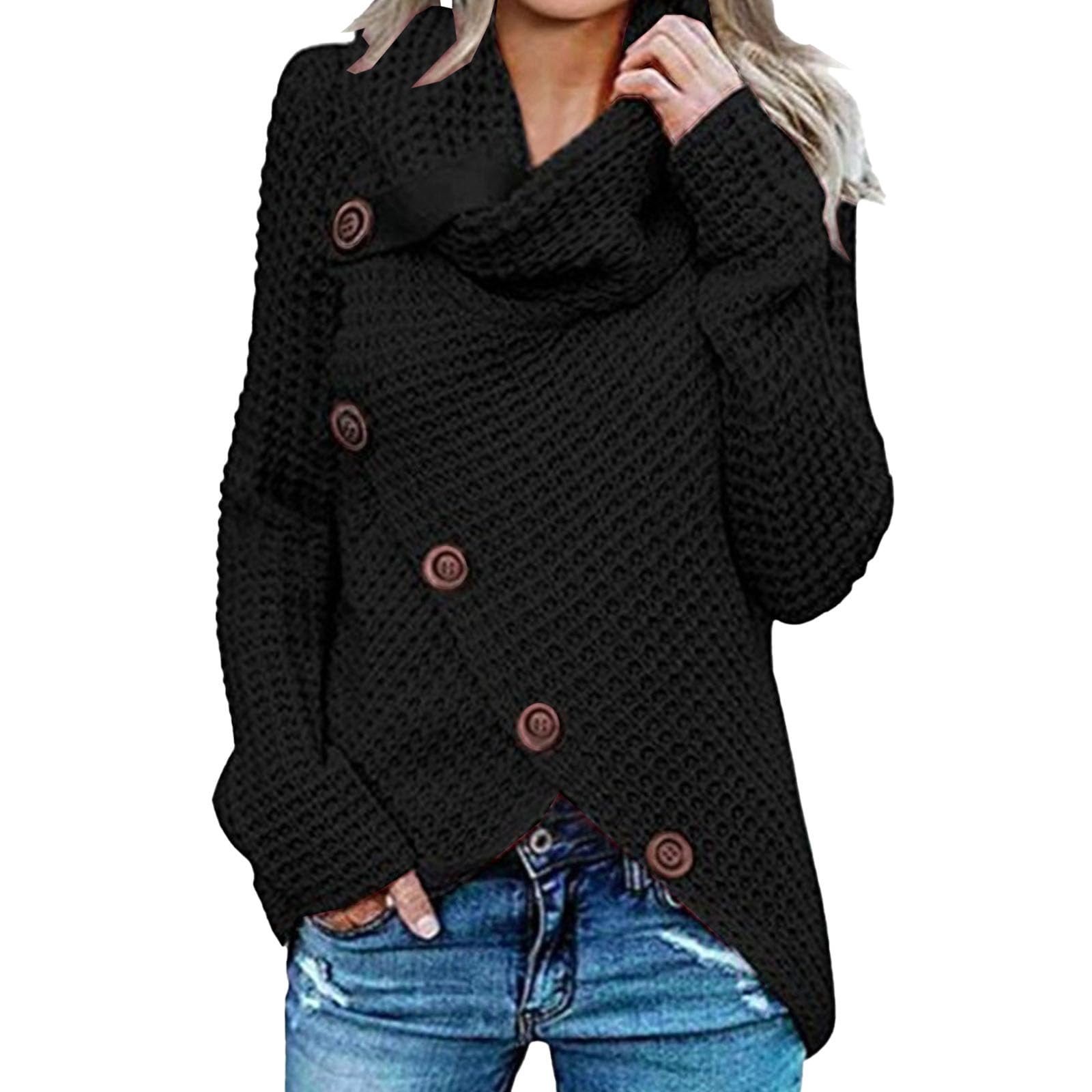 Asymmetrical Sweaters for Women Fall Chunky Turtleneck Long Sleeve Loose Knit Pullover Tops with Asymmetric Hem