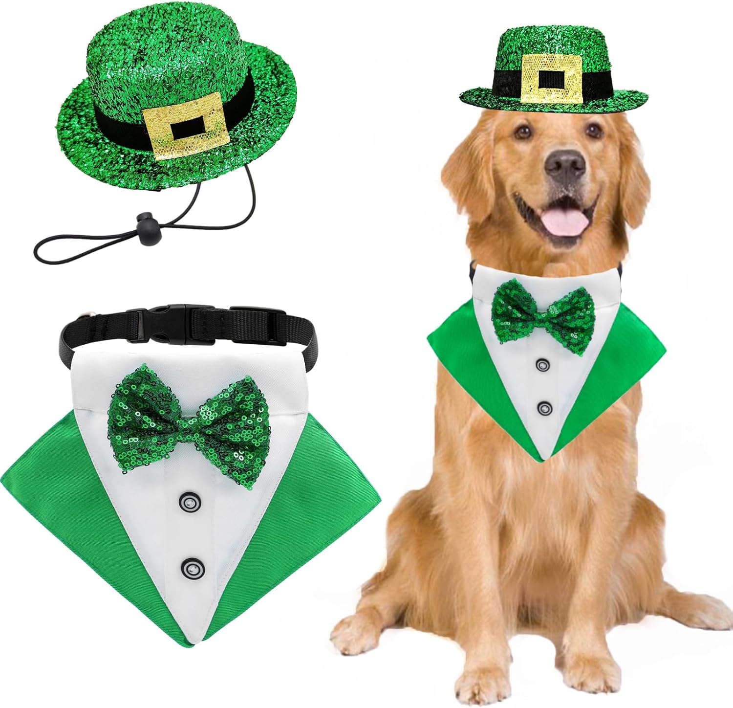 Disfraz San Patricio para Perro 2 Piezas: Bandana y Sombrero Verde
