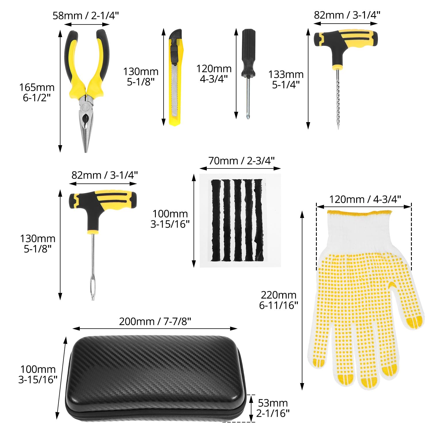 QWORK® 57-częściowy zestaw do naprawy przedziur w oponach, zestaw do naprawy opon do samochodu, samochodu ciężarowego, motocykla i roweru
