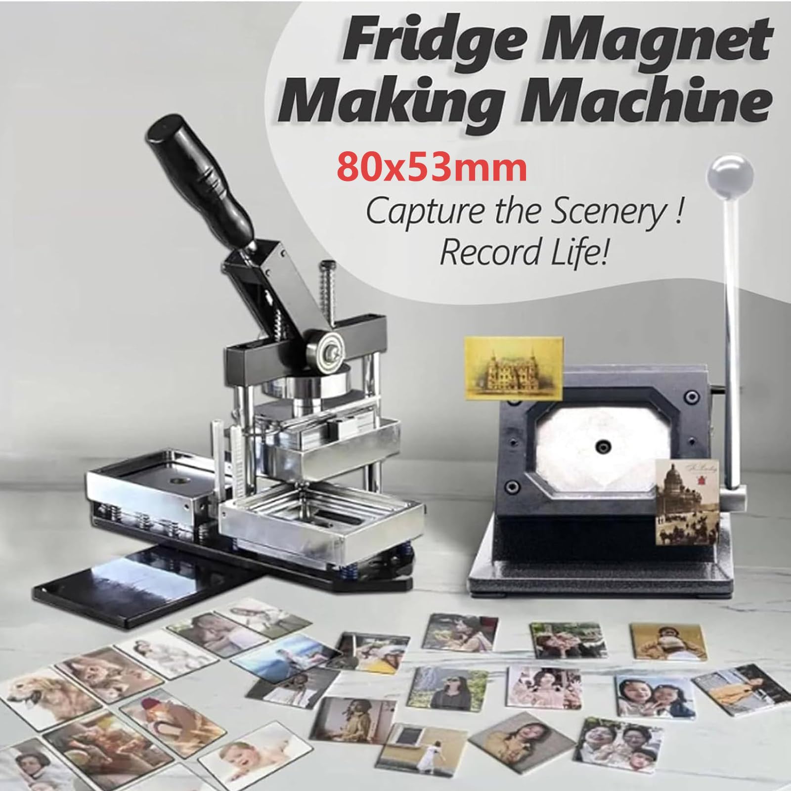 Kit para Hacer Imanes Rectangulares de 3,1 X 2 Pulgadas para Refrigerador, MáQuina para Hacer CalcomaníAs, Prensa para Fotos e Insignias con 100 Consumibles
