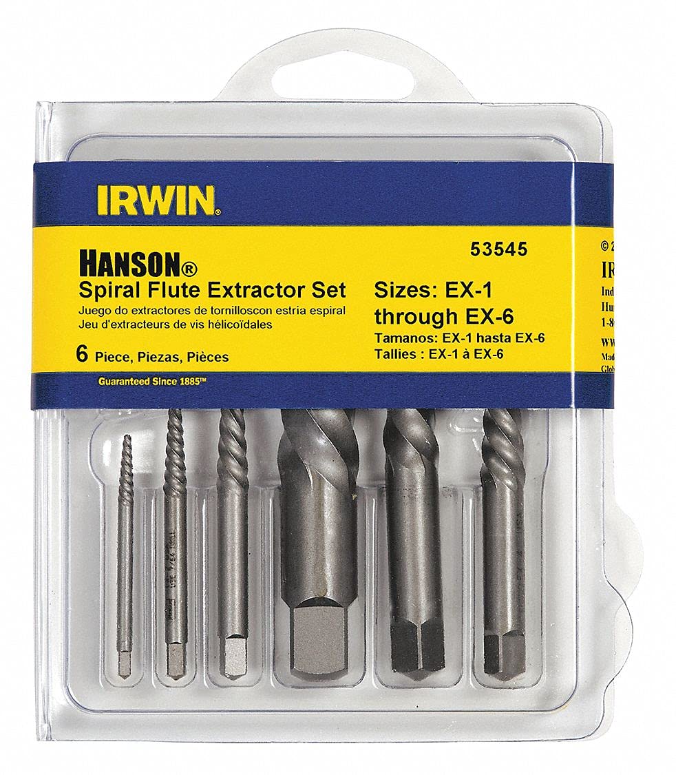 Screw Extractor Set, Extractor Type Spiral Flute Screw Extractor, Number of Pieces 6, PK 6 - 1 Each