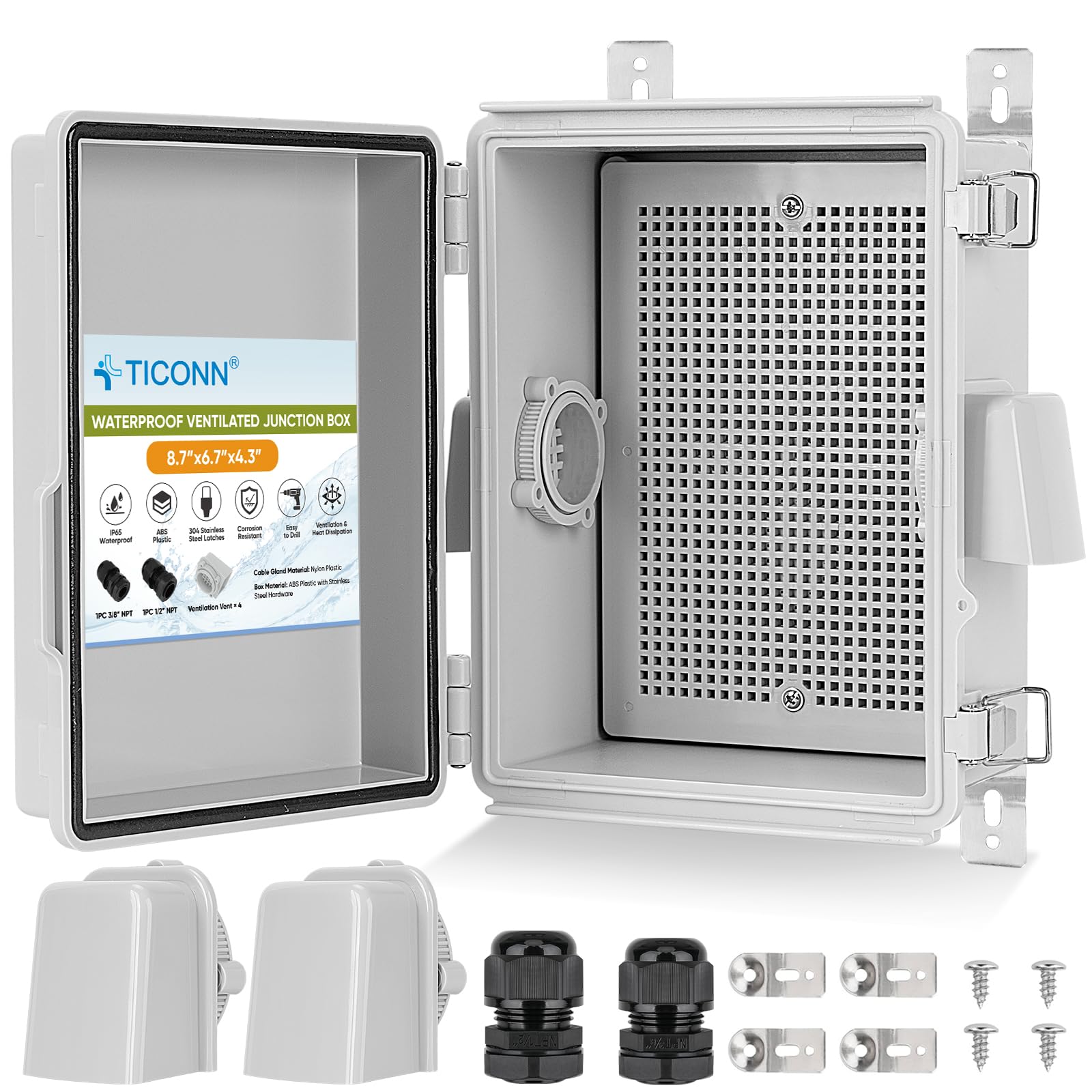 TICONN Outdoor Electrical Box with Ventilation Holes, IP65 Junction Box
