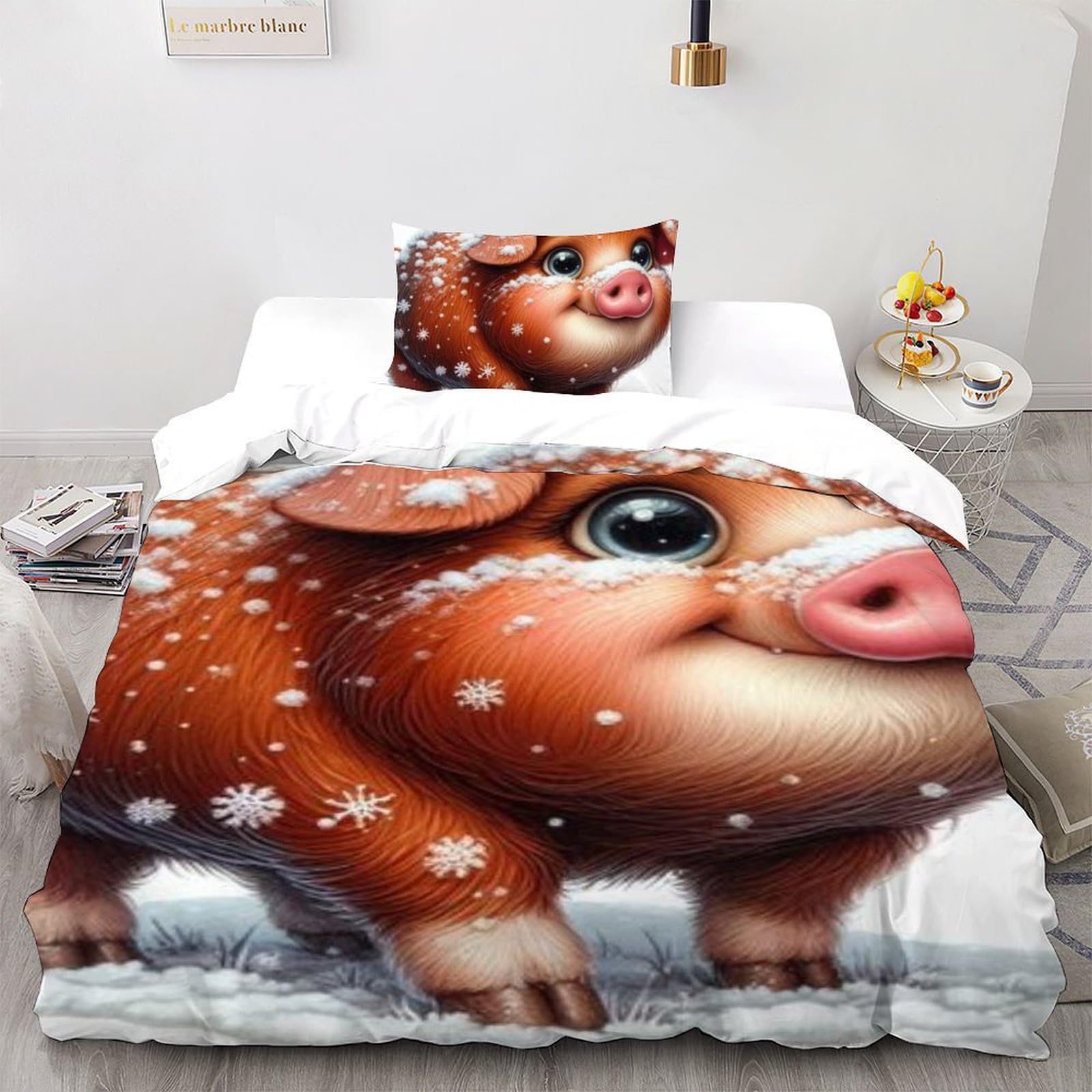 Housse de couette sanglier microfibre 135x200cm pour un lit d'enfant facile à laver et sans plis