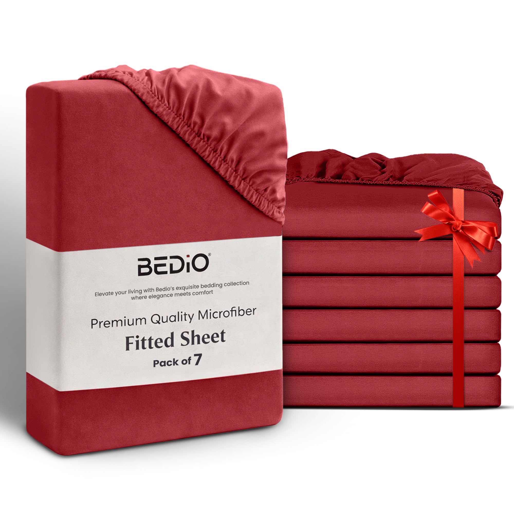 BEDIO Extra Deep Fitted Sheets Double (Pack of 7) 137x190CM, Burgundy Extra Deep Pocket 40 cm (16 inch) 360° All Around Elastic Easy Care Soft Brushed Microfiber Fabric Fade Resistant