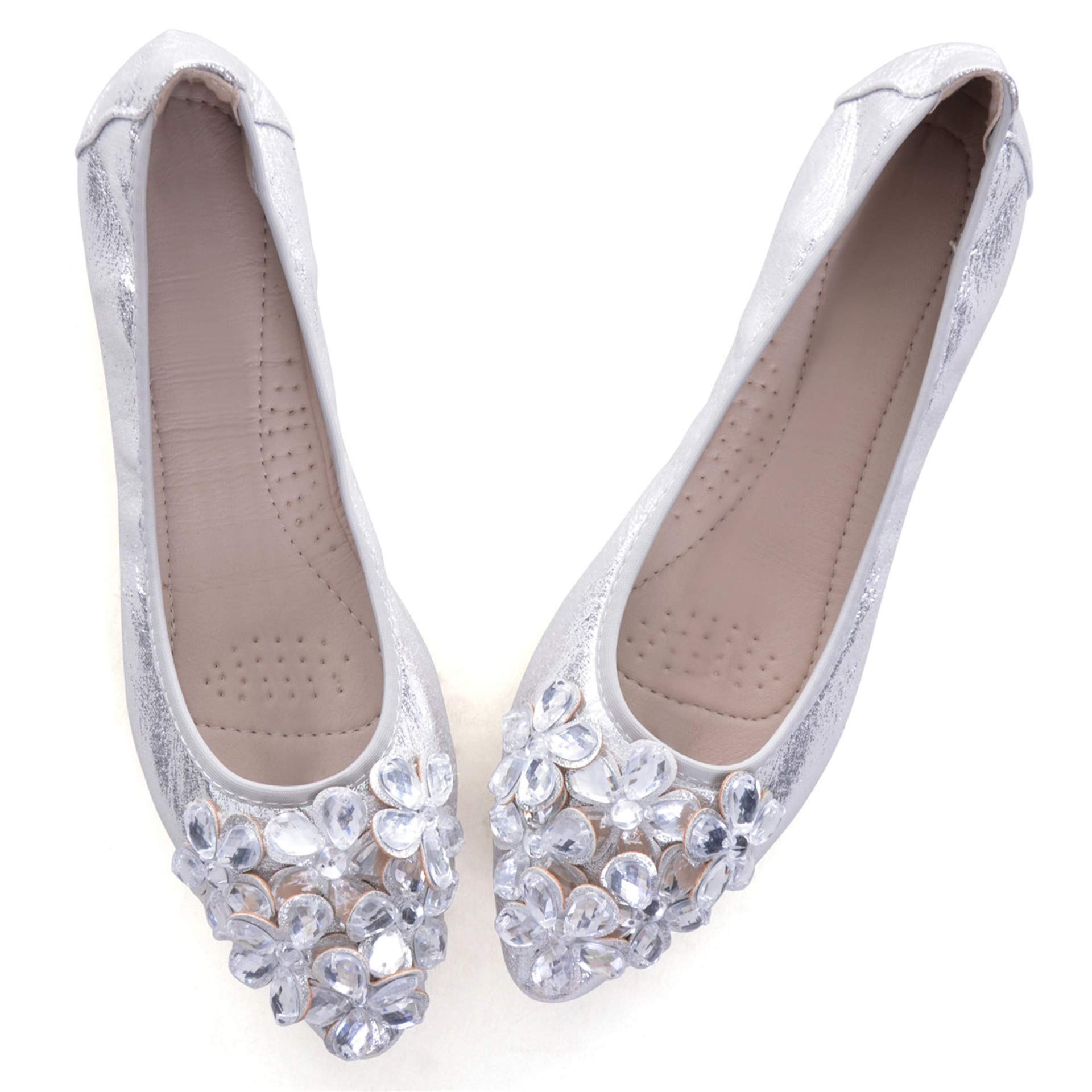 LUXINYU Women's Slip on Flats,Crystal Butterfly Buckle Comfort Ballet Foldable Soft Pu Flat Shoes