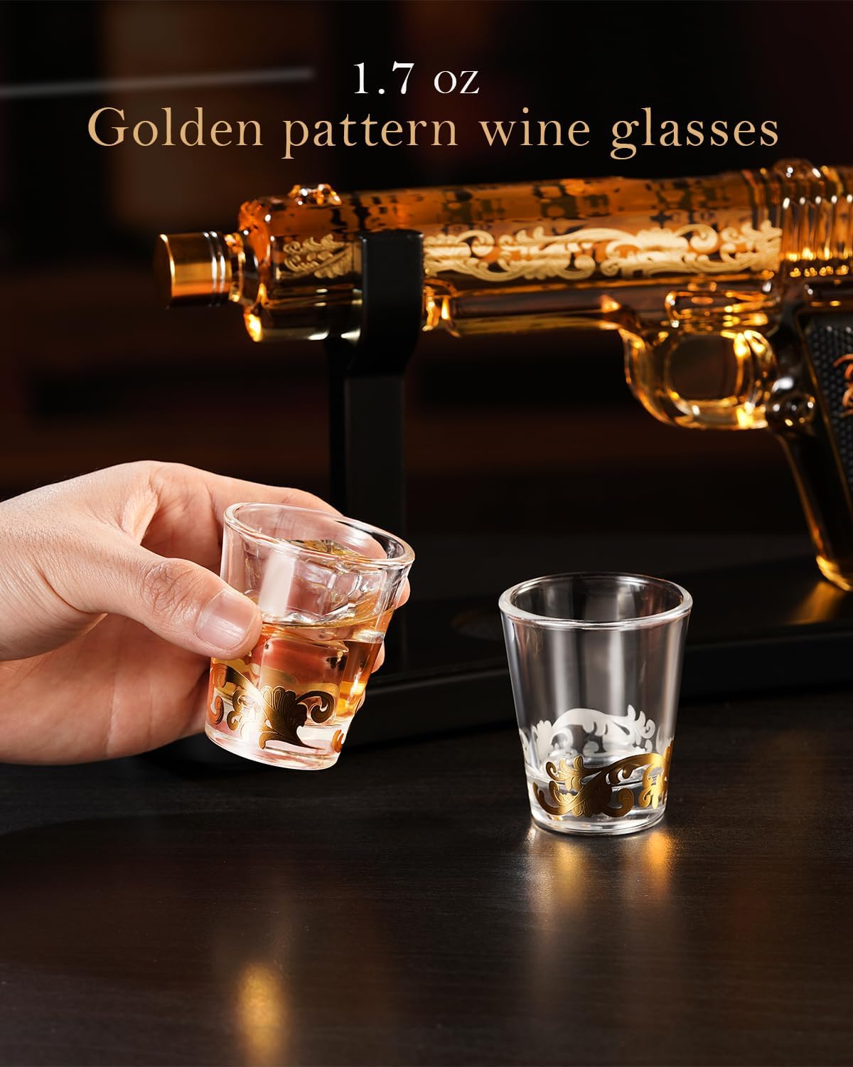 Handcrafted Gun Whiskey Decanter Set -Luxury Lead-Free Glass, Unique Non-Alcoholic Gift for Men, Husbands &Bourbon Lovers, Man Cave & Home Bar Decor with 2 Glasses by VYLPM - Image 4