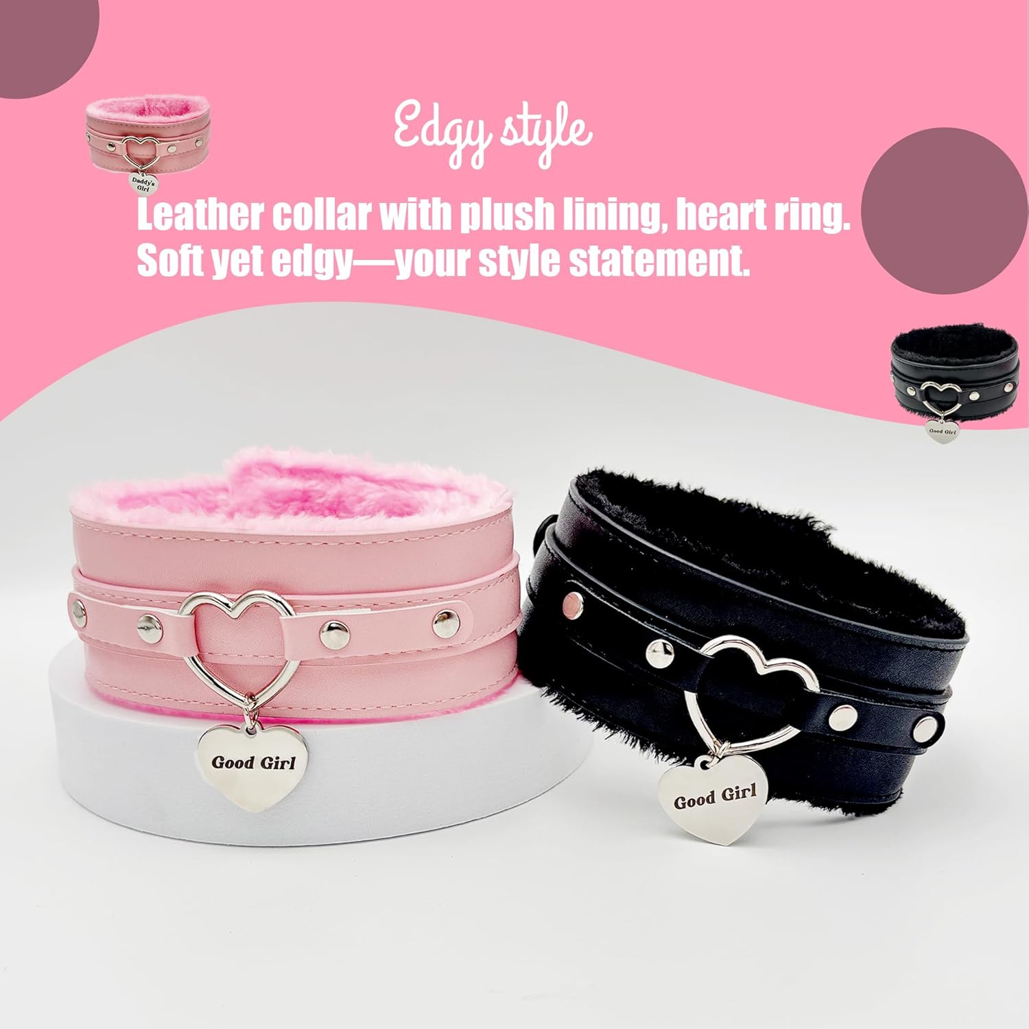 paloli Furry Heart Leather Choker Collar for Women – Personalized Engraved Heart Pendant, Handmade Adjustable Faux Fur Necklace, Cute Gothic Fashion Jewelry - Image 2