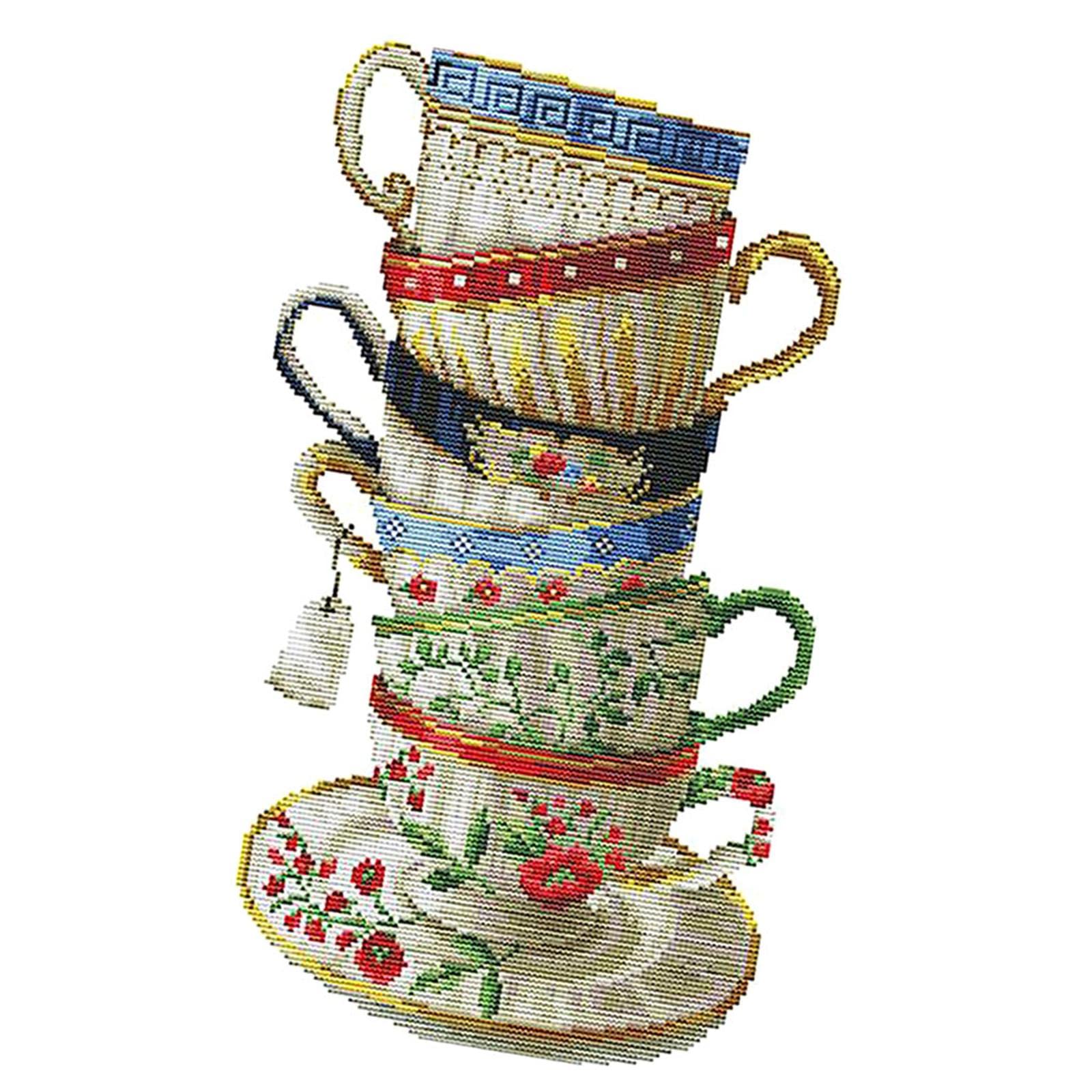 LOOM TREE Coffee Cup Cross Stitch Kit Needlework Stamped for Beginners 28 Ã— 42cm 14CT Needlecrafts & Yarn | Embroidery & Cross Stitch | Hand Embroidery Kits | Cross Stitch Kits-image-26