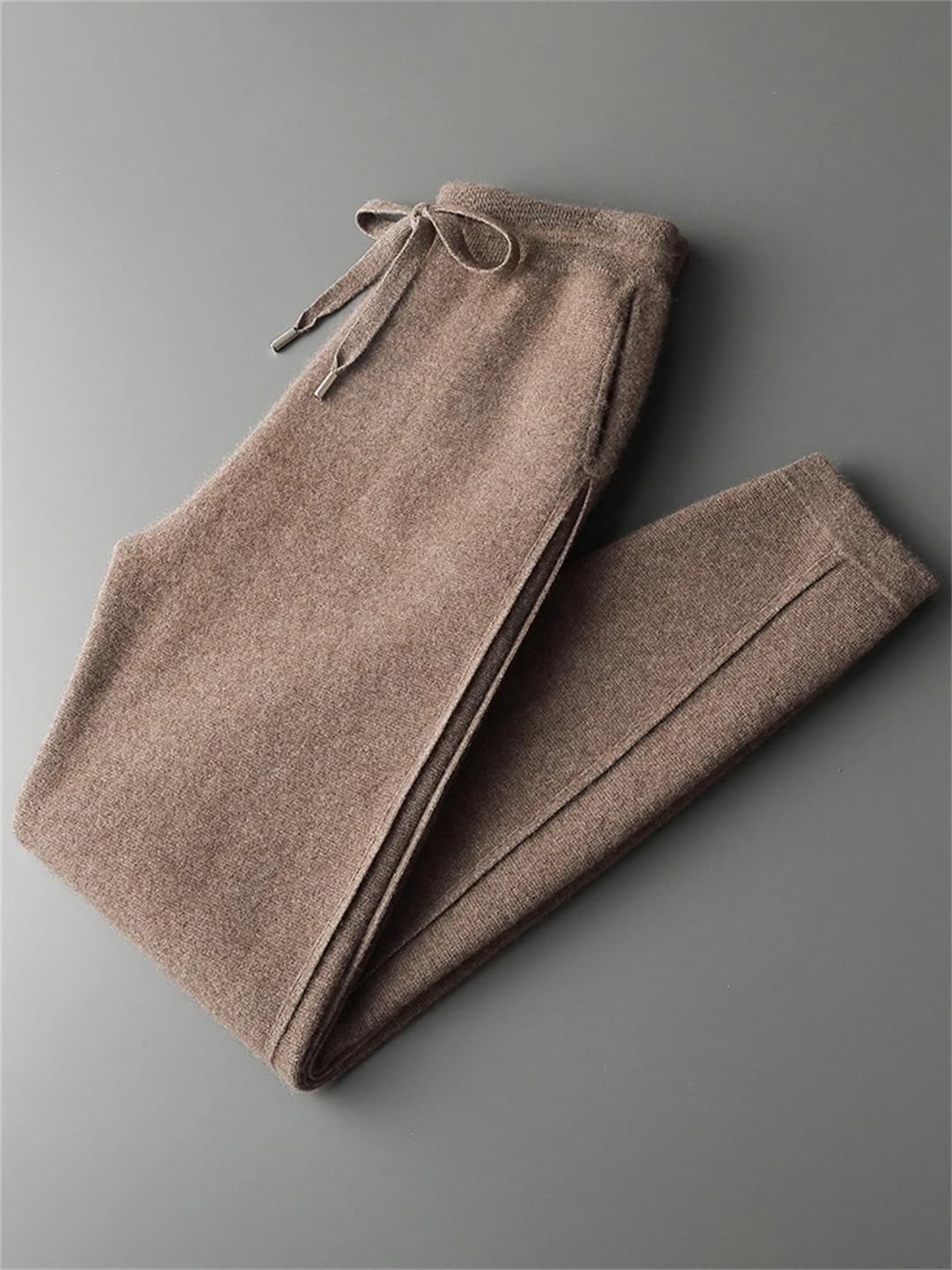 Men’S Thick Cashmere Wide Leg Knit Pants Drawstring Closure Pleated Business Casual Ankle-Length Trousers
