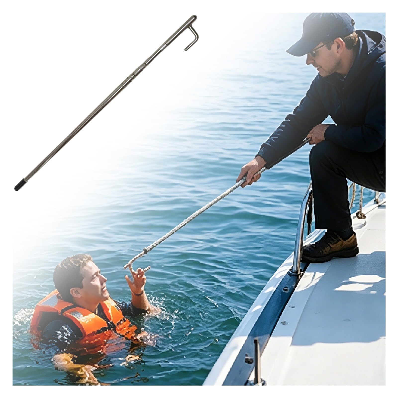 DJPHOFS Boating Reach Extension Pole Hook for Rescue, Heavy Duty Stainless Steel Extension Pole with Hook, Multi-Purpose Dock Defender Boat Docking Sticks(5m/16 ft 5 in)