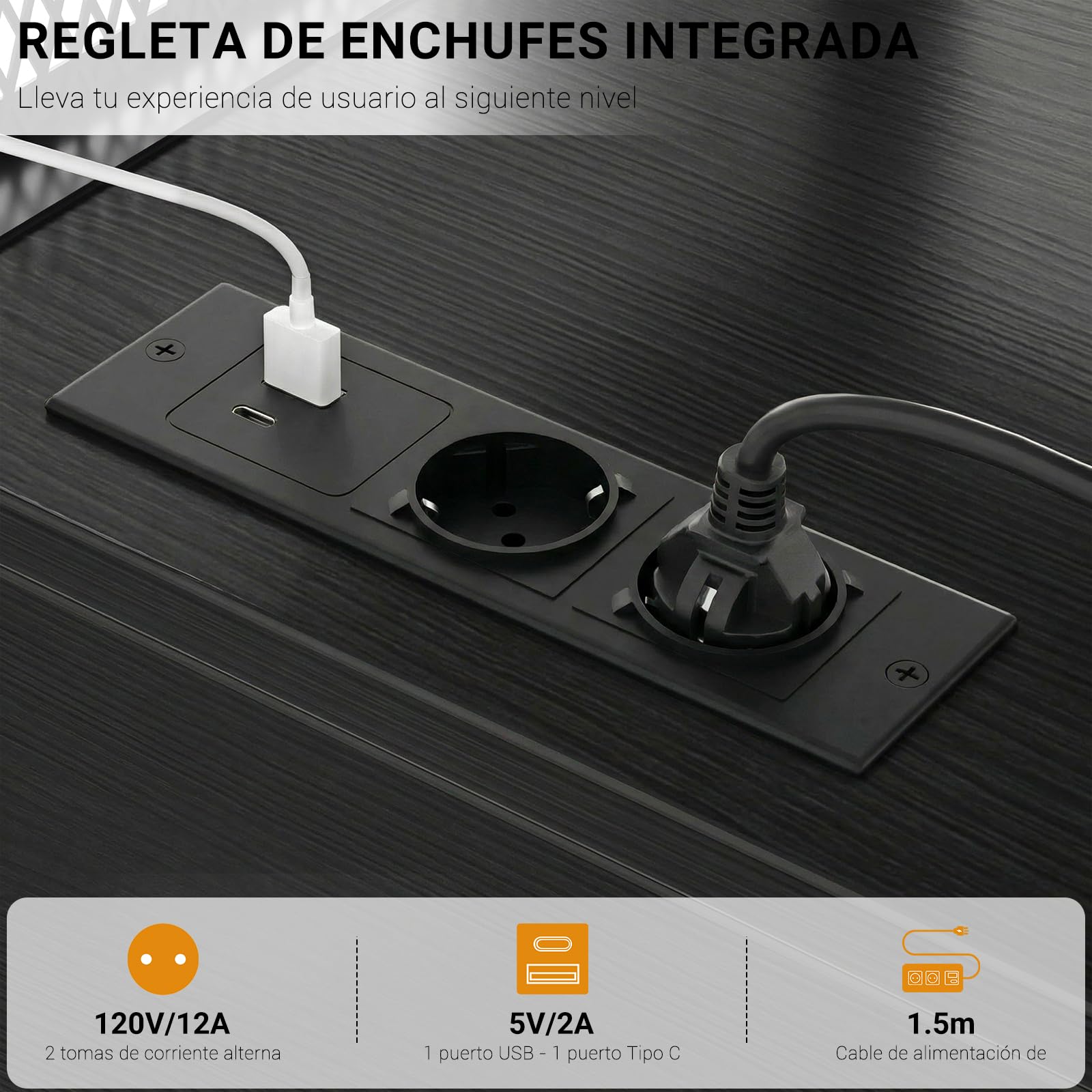 iSunirm Mesa Gaming con LED y Enchufes 120x50cm, Escritorio Gaming con Soporte para Monitor y Puertos USB, Escritorio Pequeño para Ordenador para Habitación y Oficina, Negro