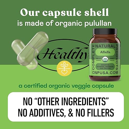 Miniatura 7 de Complete Natural Products Hoja de alfalfa pura (Medicago Sativa) - 100 cápsulas - 630 mg de polvo de hoja de alfalfa orgánica seca pura en cápsulas