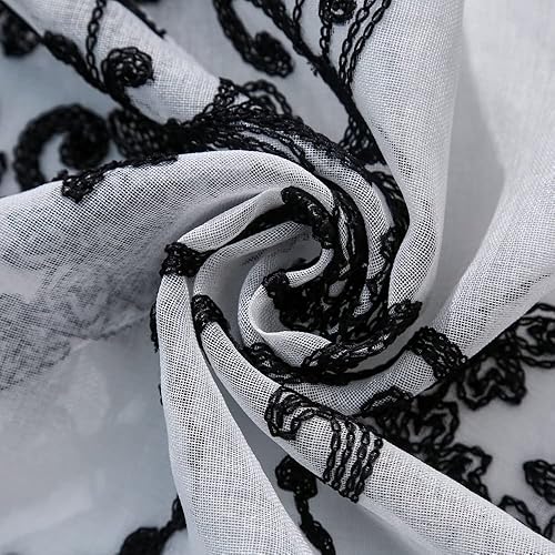 Miniatura 7 de Cortinas traslúcidas bordadas florales negras de 96 pulgadas de largo, juego de 2 paneles de cortinas con hebilla adecuadas para decorar una