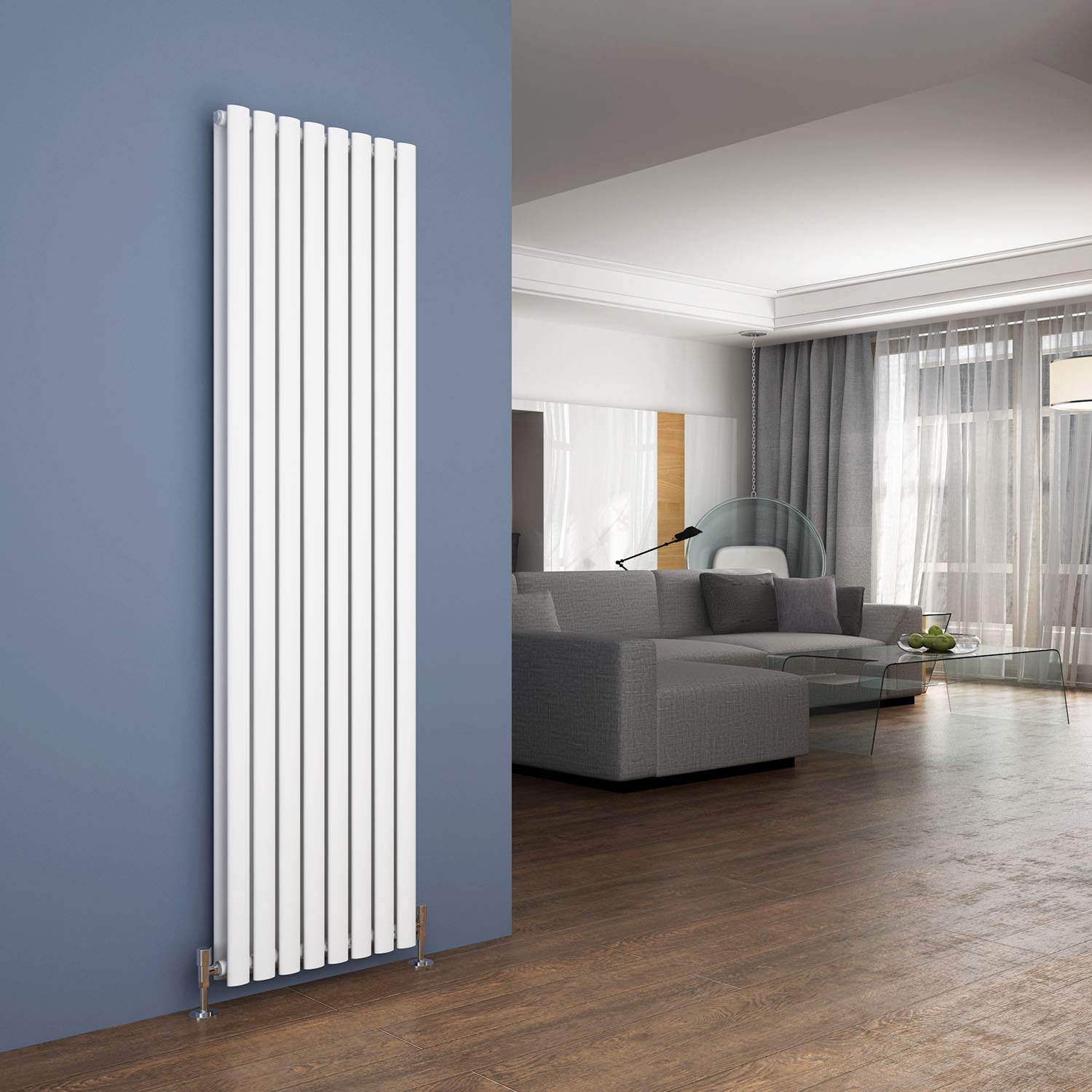 ELEGANT 1800 x 480mm White Vertical Column Double Panel Designer Radiator