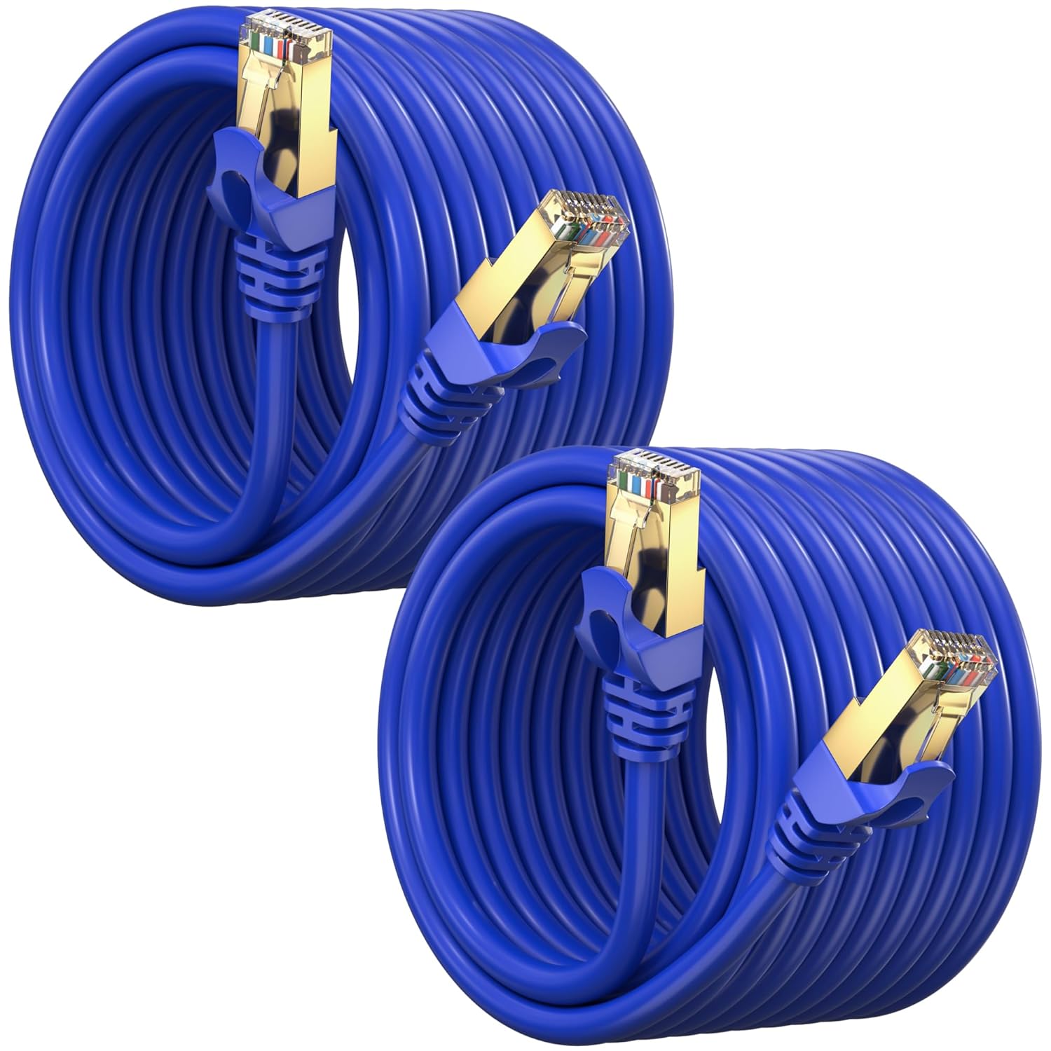 Cat 7 Ethernet Cable 25 ft - (2 Pack) High-Speed Cat7 Internet & Network LAN Patch Cables, RJ45 Connectors - Perfect for Gaming, Streaming, and More (Blue)