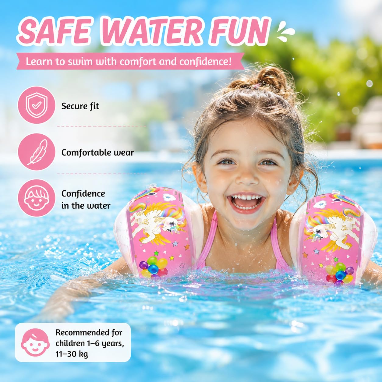 Braccioli Bambini Gonfiabili, 1-6 Anni, con 3 Airbag Indipendenti, per Nuoto Sicuro e Confortevole, Adatti a Bambini da 11 a 30 kg, Perfetti per Piscina e Attività Estive