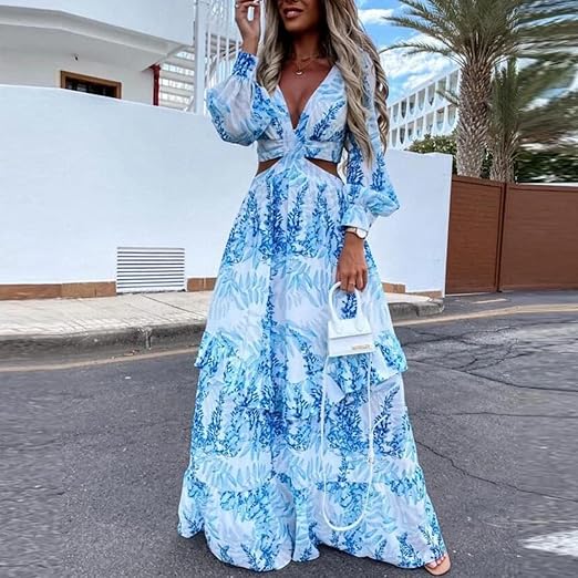 Cutout Boho Maxi Dresses Fashion Casual 