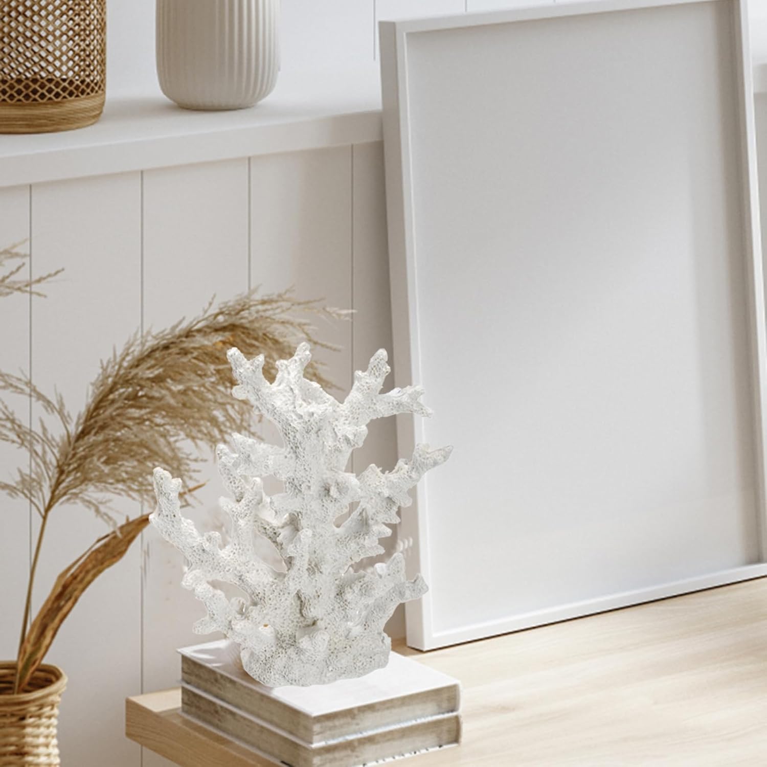 TOPZEA Artificial Coral Ornament, Resin Faux White Coral Reef Aquarium Decor Decorative Sea Stony Corals Realistic Underwater Aquatic Plant for Fish Tank Decoration, Bathroom, Living Room (Pack of 2)