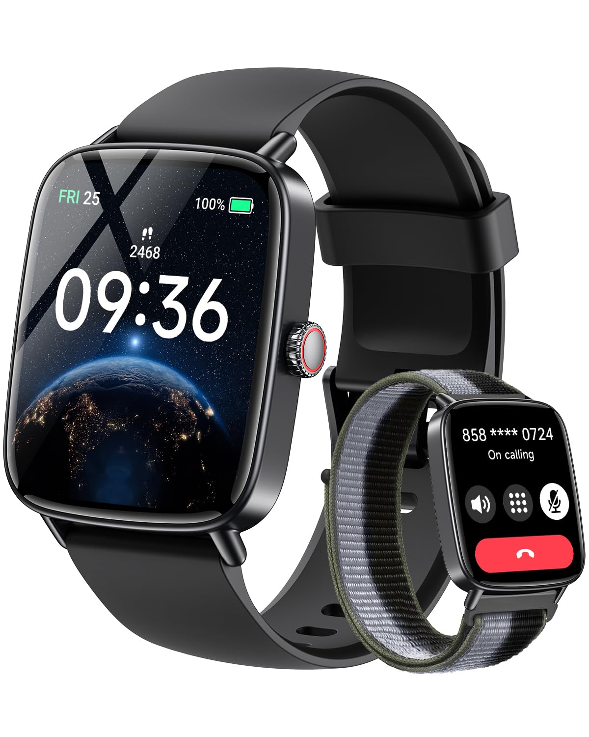 Gydom Smartwatch Herren mit Telefonfunktion 1.85" HD 2 Armbänder Fitnessuhr Fitness Tracker Herzfrequenz/SpO2/Schlafmonitor/IP68 Wasserdicht Sportuhr Schrittzähler Uhr für Samsung Android iOS Schwarz