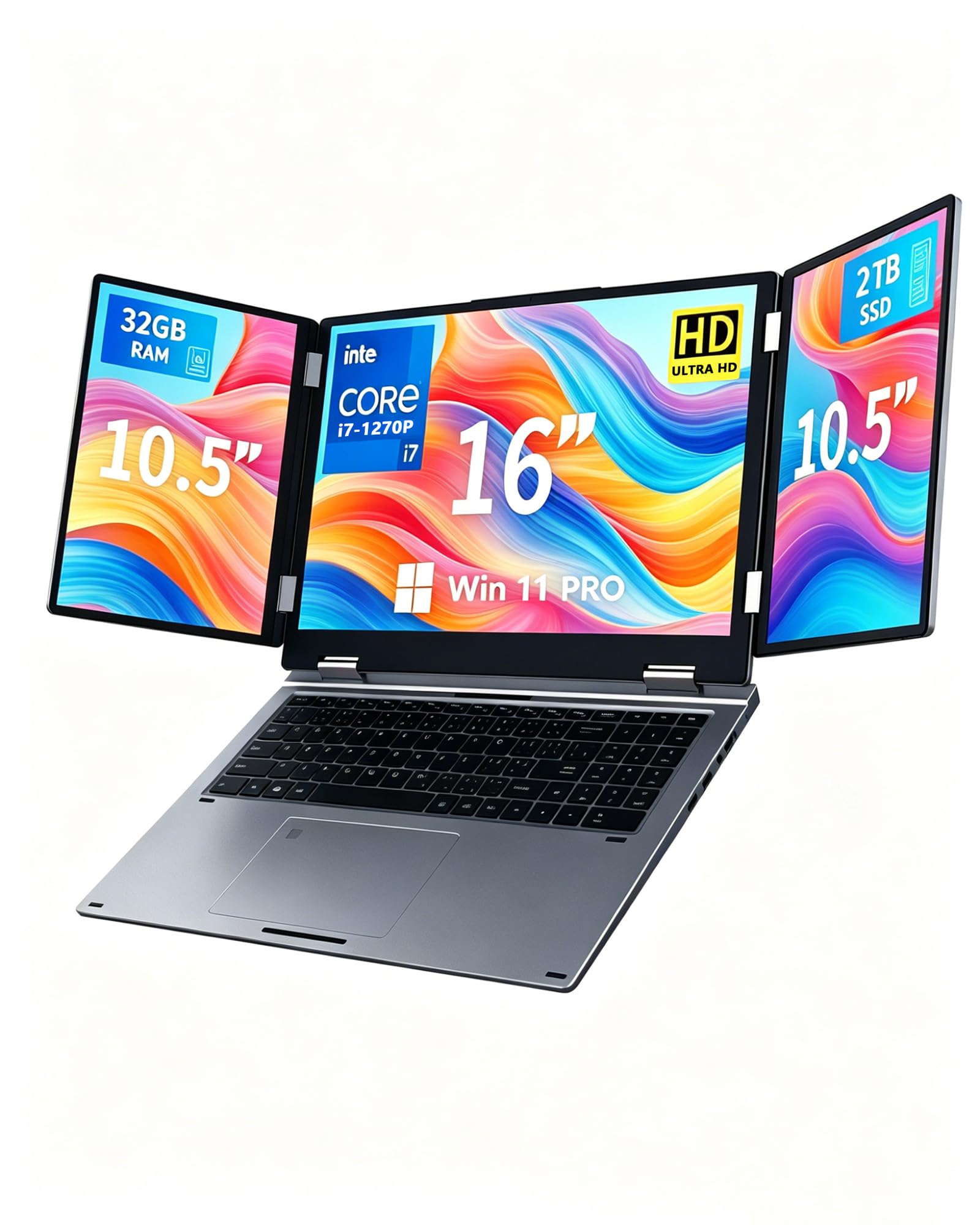 KOOFORWAY Laptop mit 3 Bildschirmen,16" Hauptdisplay+2x10,5",Core i7-1270P