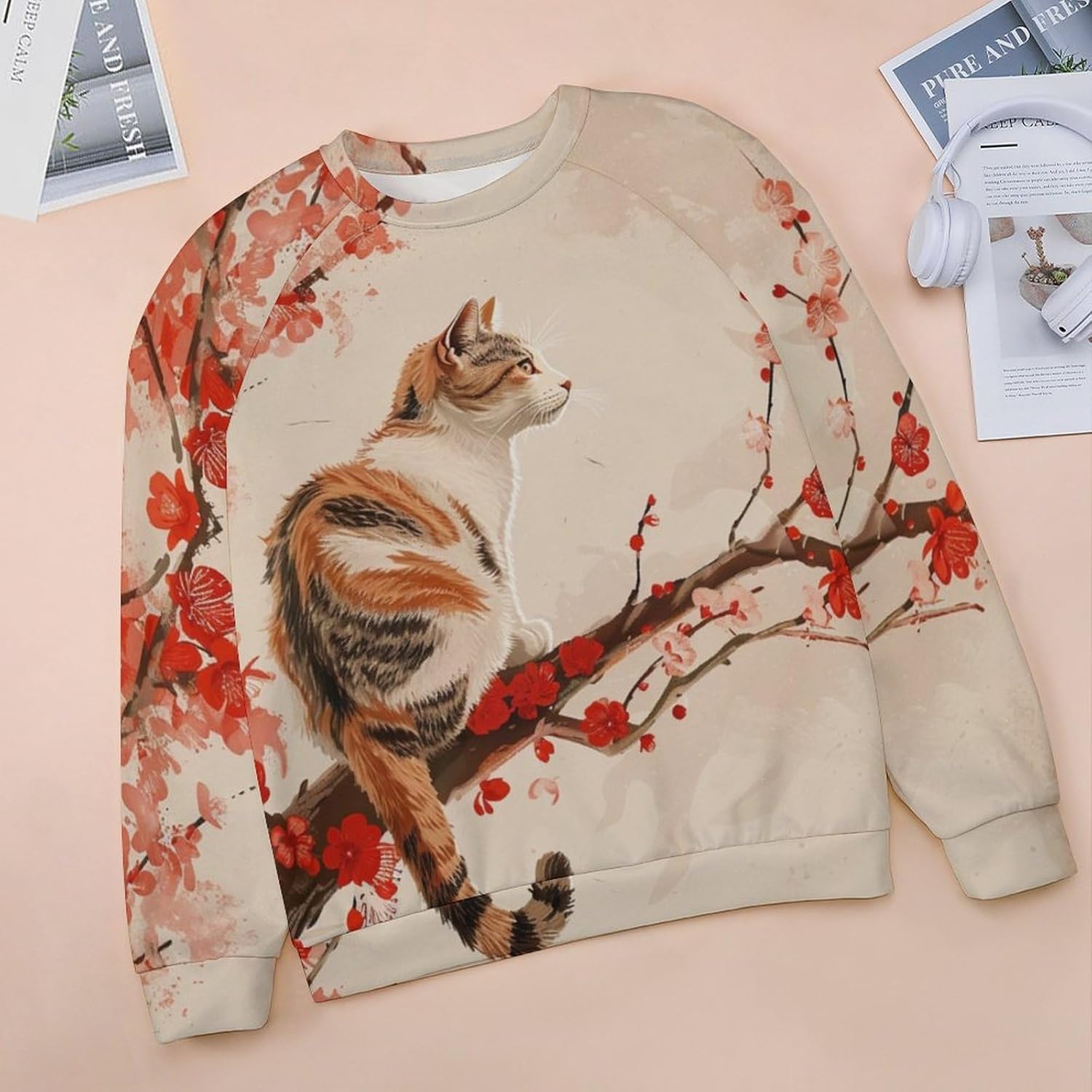Cat Sweatshirts for Women Long Sleeve Crewneck Pullover Cotton Casual Plus Size Causal Fall Lounge Sweater - Image 4