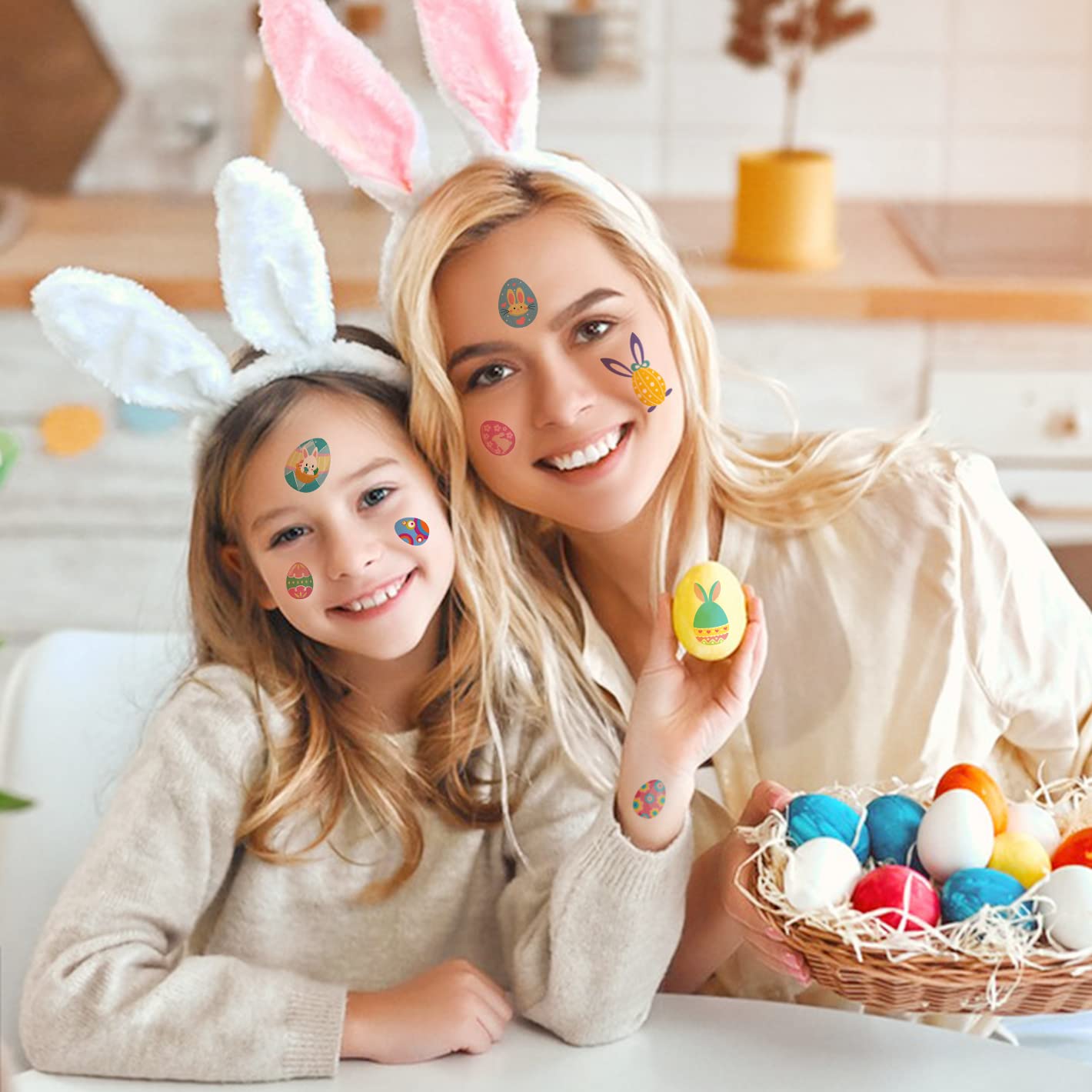 80+ Pieces Easter Egg Tattoos for Kids, 10 Sheets Easter Bunny Egg Tattoo Stickers for Easter Party Decorations Favors Supplies