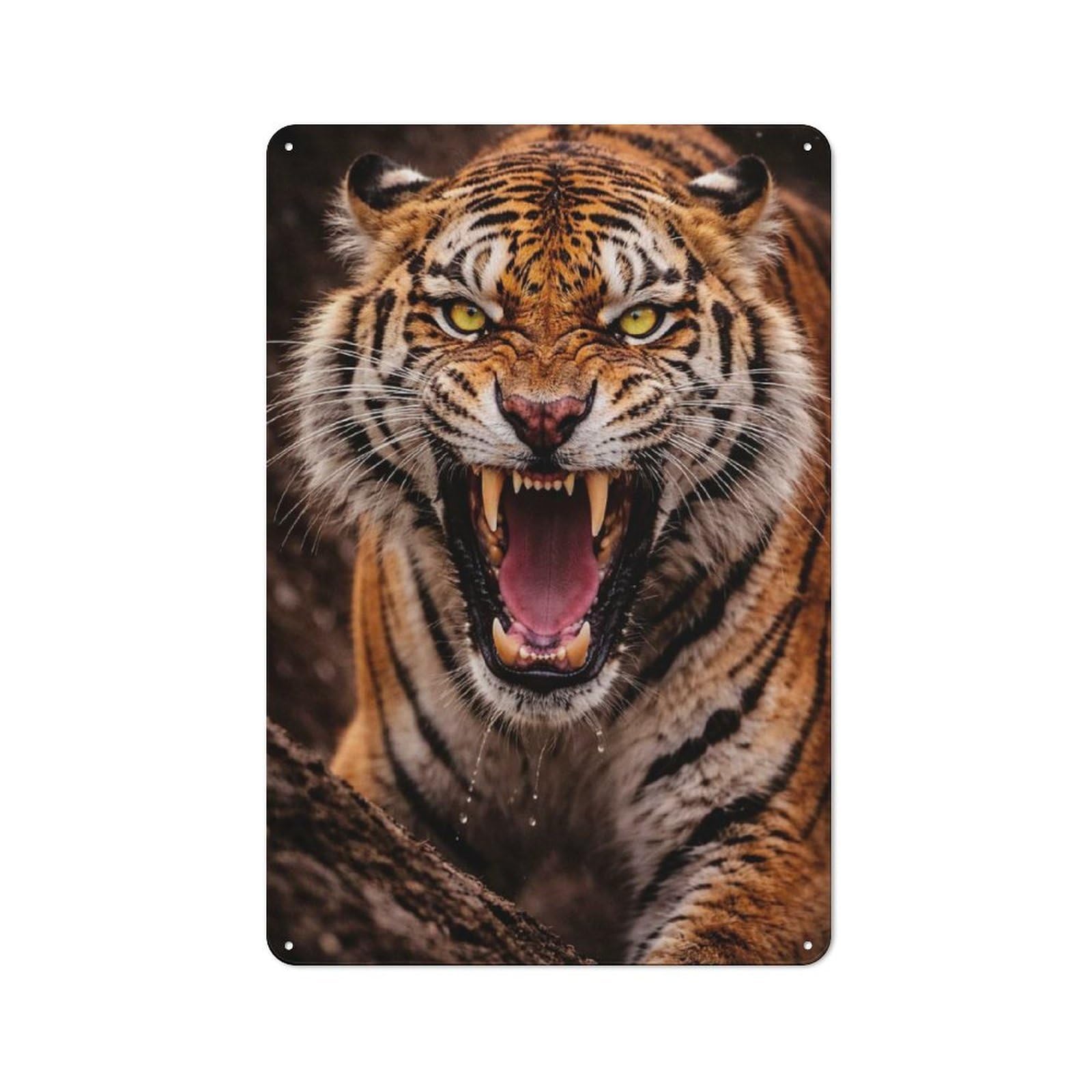 For Café Or Restaurant, Fierce Tiger Roaring Vintage Tin Wall Plaque 30x20cm, New Home Wall Decor for Café Owners And Decorators