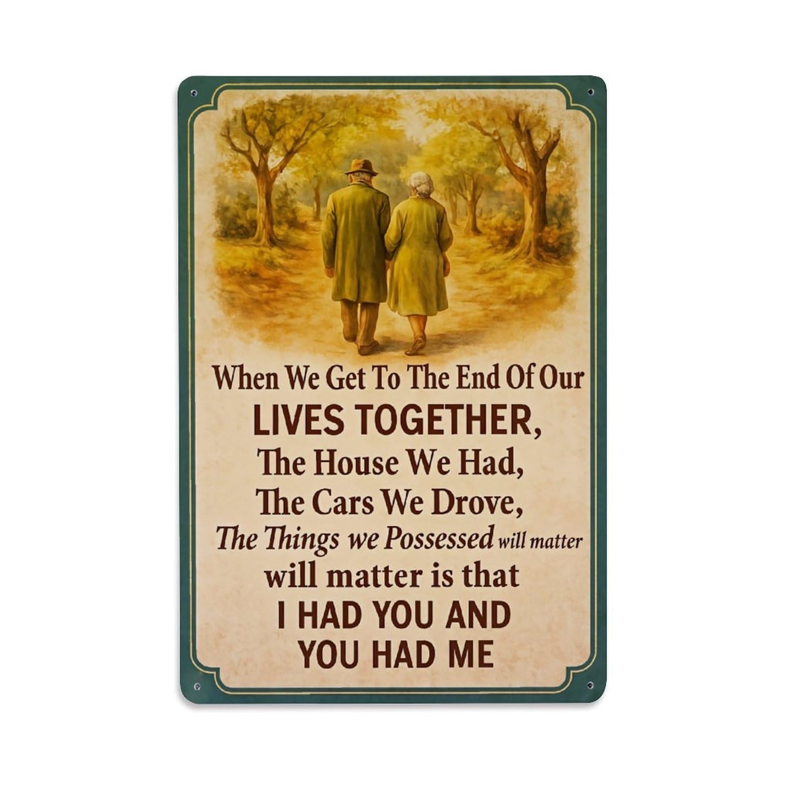 Jdfenggu Vintage Old Couple Walking Path Trees Retro Metal Tin Sign, Decor Art Poster For Bar, Home, Man Cave, Kitchen, Laundry Room Gift 8X12inch