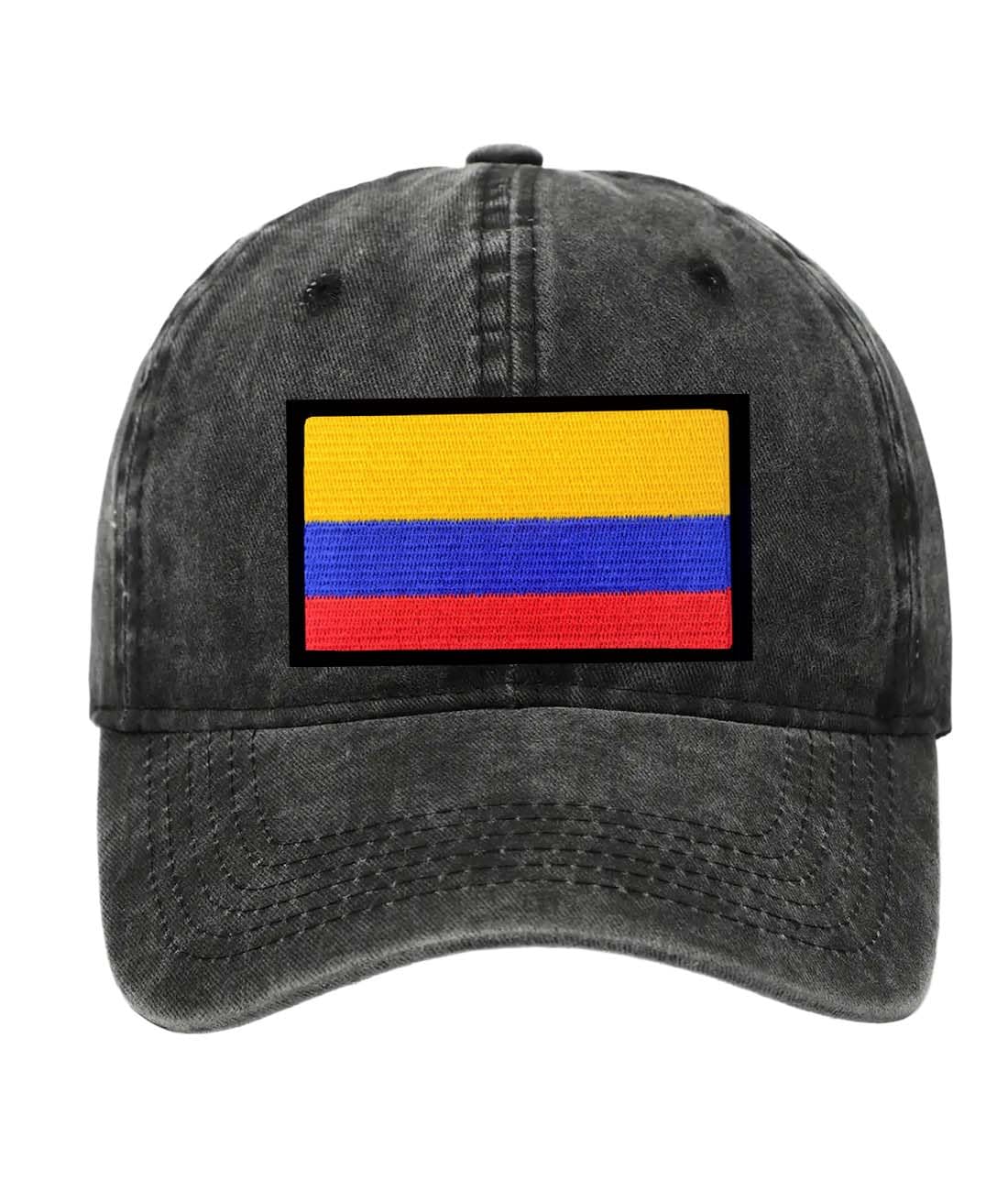 Petite Pine Colombia Baseball Cap with Washed Cotton Fabric,Hat with Embroidered Colombian Patch,Sun Hat,Adjustable Baseball Cap for Unisex Men Women Teens Washed Baseball Cap Colombia(Black)
