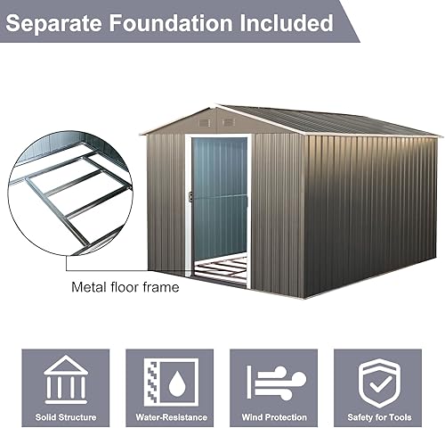 Miniatura 4 de Cobertizo de almacenamiento de metal para exteriores, de 7.74 x 5.71 pies, cobertizo de herramientas de acero con puerta corredera y marco de suelo,