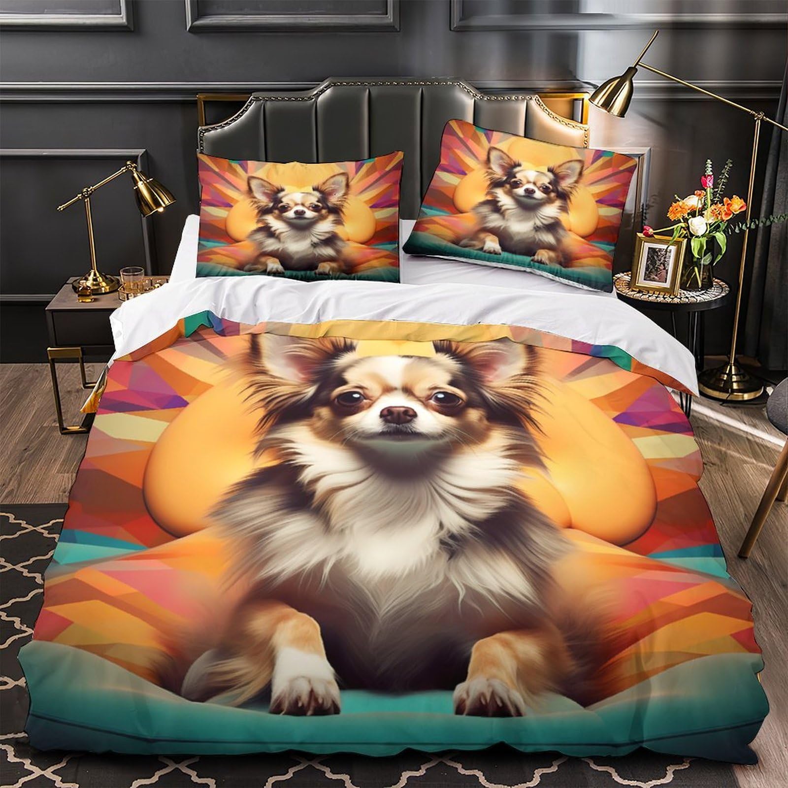 Chihuahua parure de lit 1 personne microfibre housse de couette 135x200 imprimé 3D dynamique