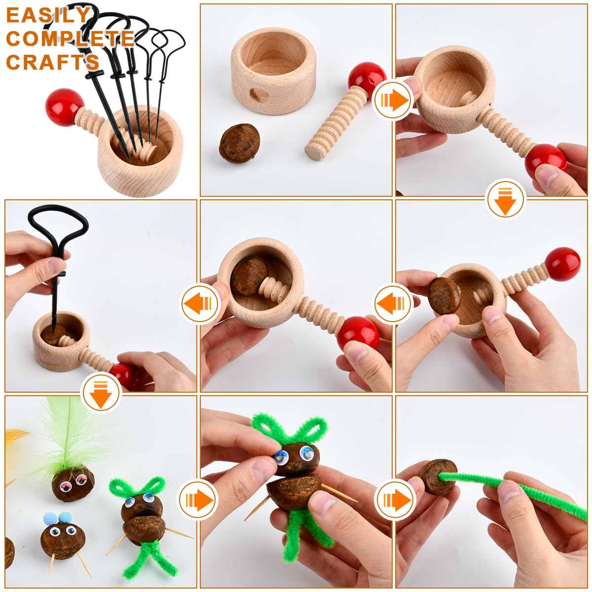 347 Pieces Chestnut Drill Bit Set,Chestnut Craft Set including Chestnut Holder,Craft DIY Accessories,Drill Bits for Chestnuts,Autumn Chestnut Man Set - Image 4