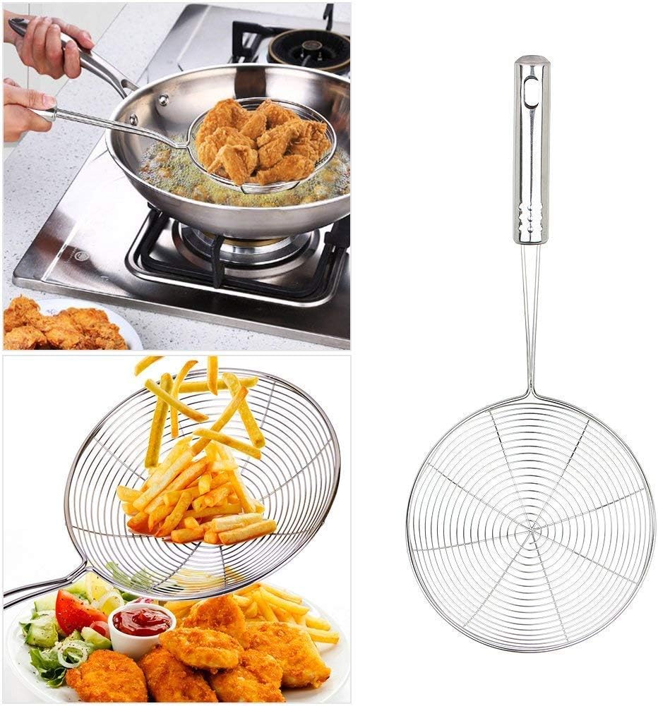 Garden of Arts Stylish Stainless Steel Spider Strainer Skimmer ladle for Cooking Frying Food. Medium Size.