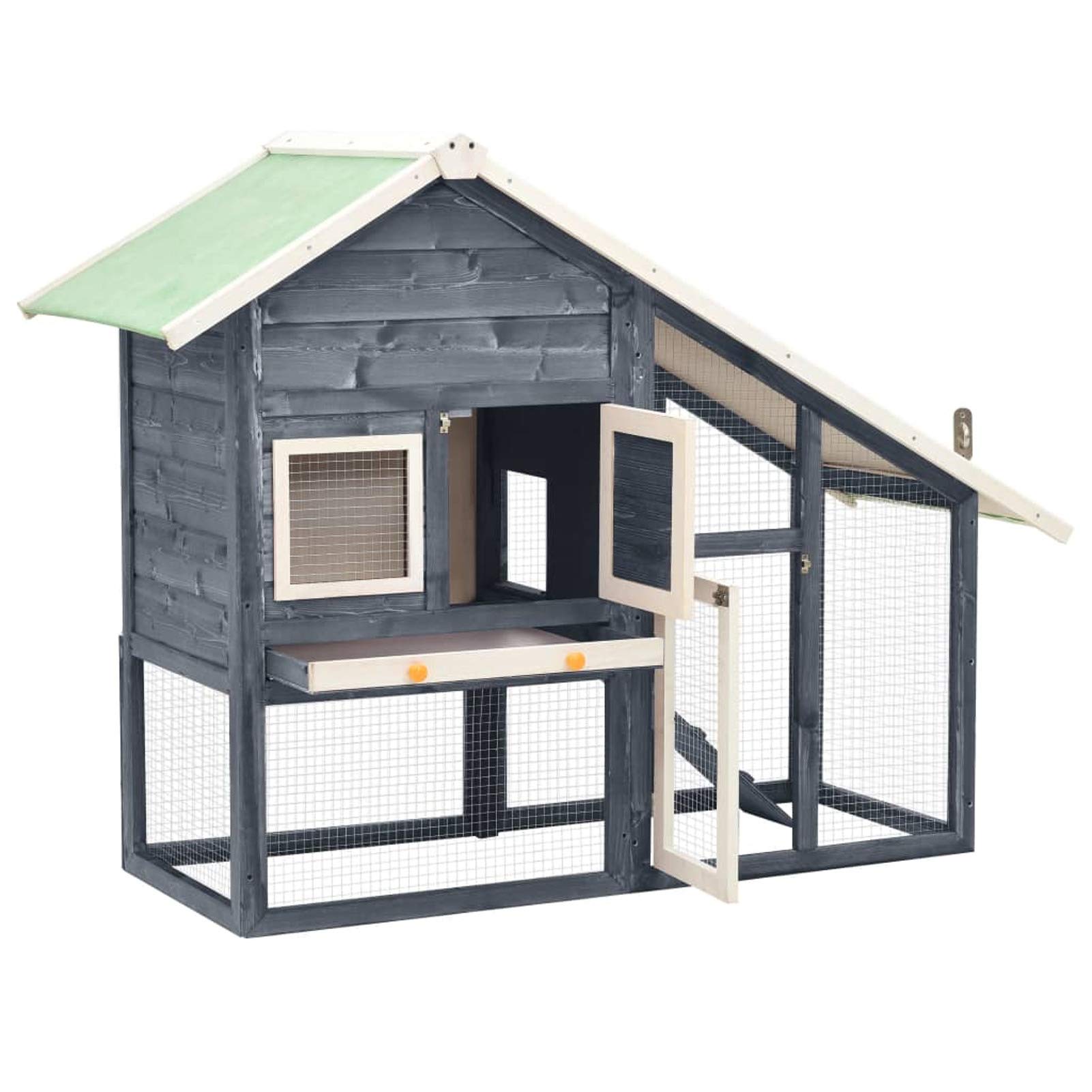 Conejera, SHUJING Jaula Cobaya, Jaulas para Conejos, Jaula Hamster, Casa Conejo, Casita Conejo, Nido Conejo, de Madera Maciza de Abeto Gris y Blanco 140x63x120 cm
