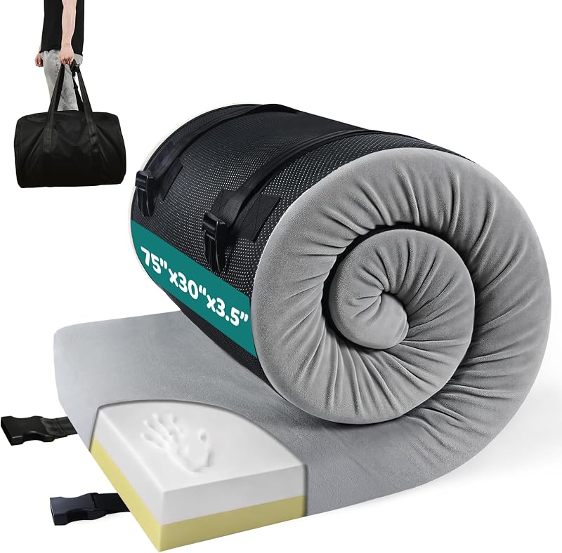 Extra Thick Supportive Foam Camping Mattress with Travel Bag | Portable Sleeping Pad for Car/Tent/Cot/SUV/Trunk/Floor/Guest Bed, Camping essentials