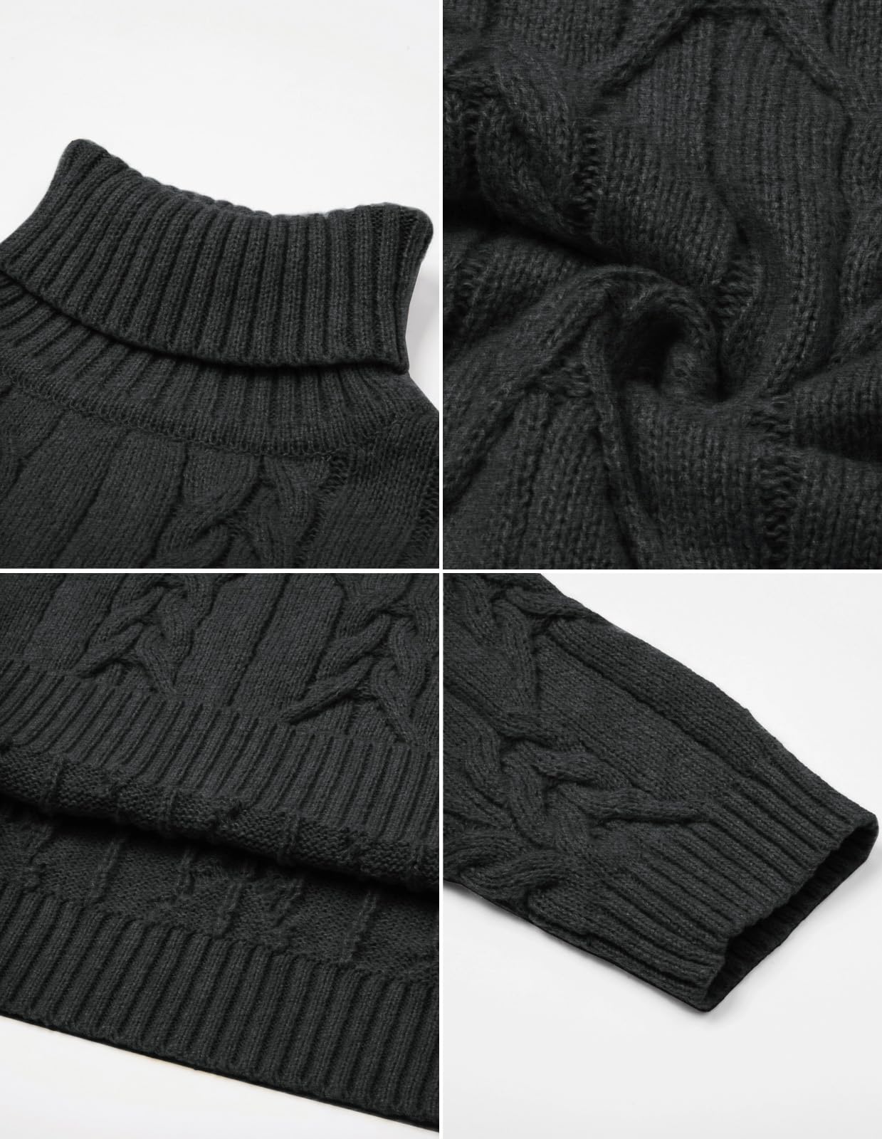GRACE KARIN Suéter de cuello alto para hombre, manga larga, suéter de punto trenzado, ajuste delgado, cuello alto